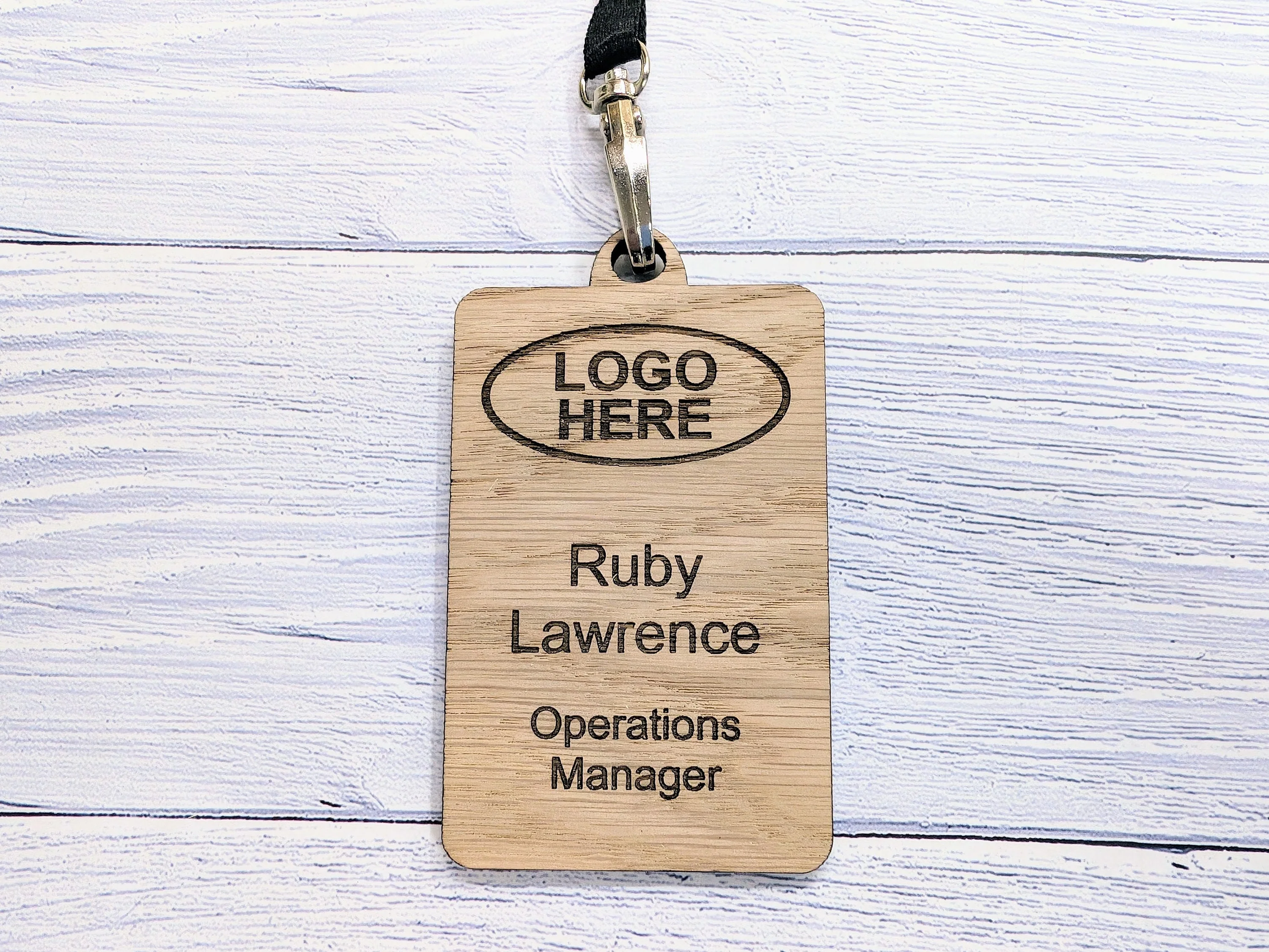 Wooden Name Badges with Lanyards, Personalised Oak Veneer Eco Staff Name Badges on Lanyards - Bulk Discounts, Staff Tags, Add Your Logo - Image 4