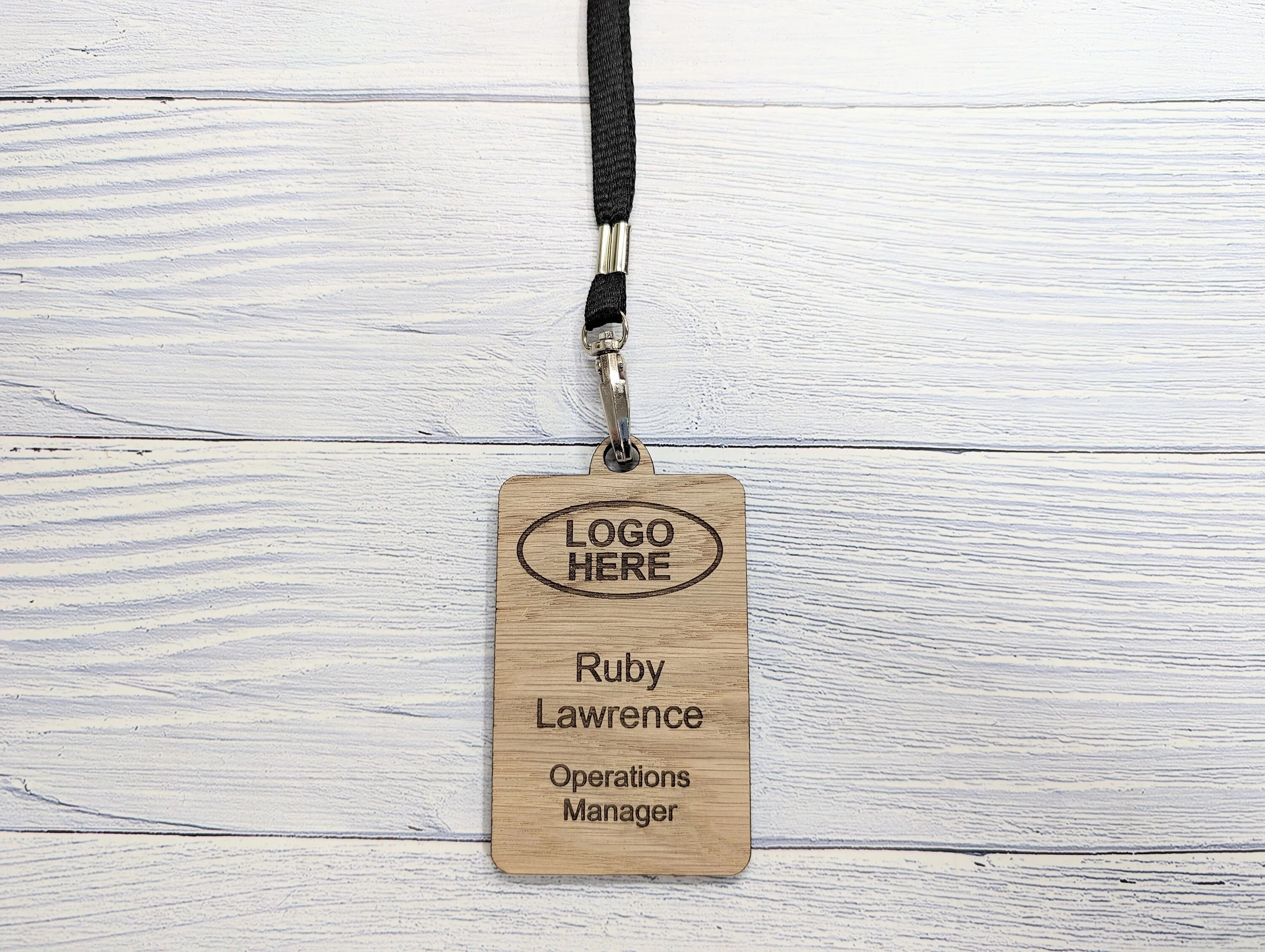 Wooden Name Badges with Lanyards, Personalised Oak Veneer Eco Staff Name Badges on Lanyards - Bulk Discounts, Staff Tags, Add Your Logo - Image 5