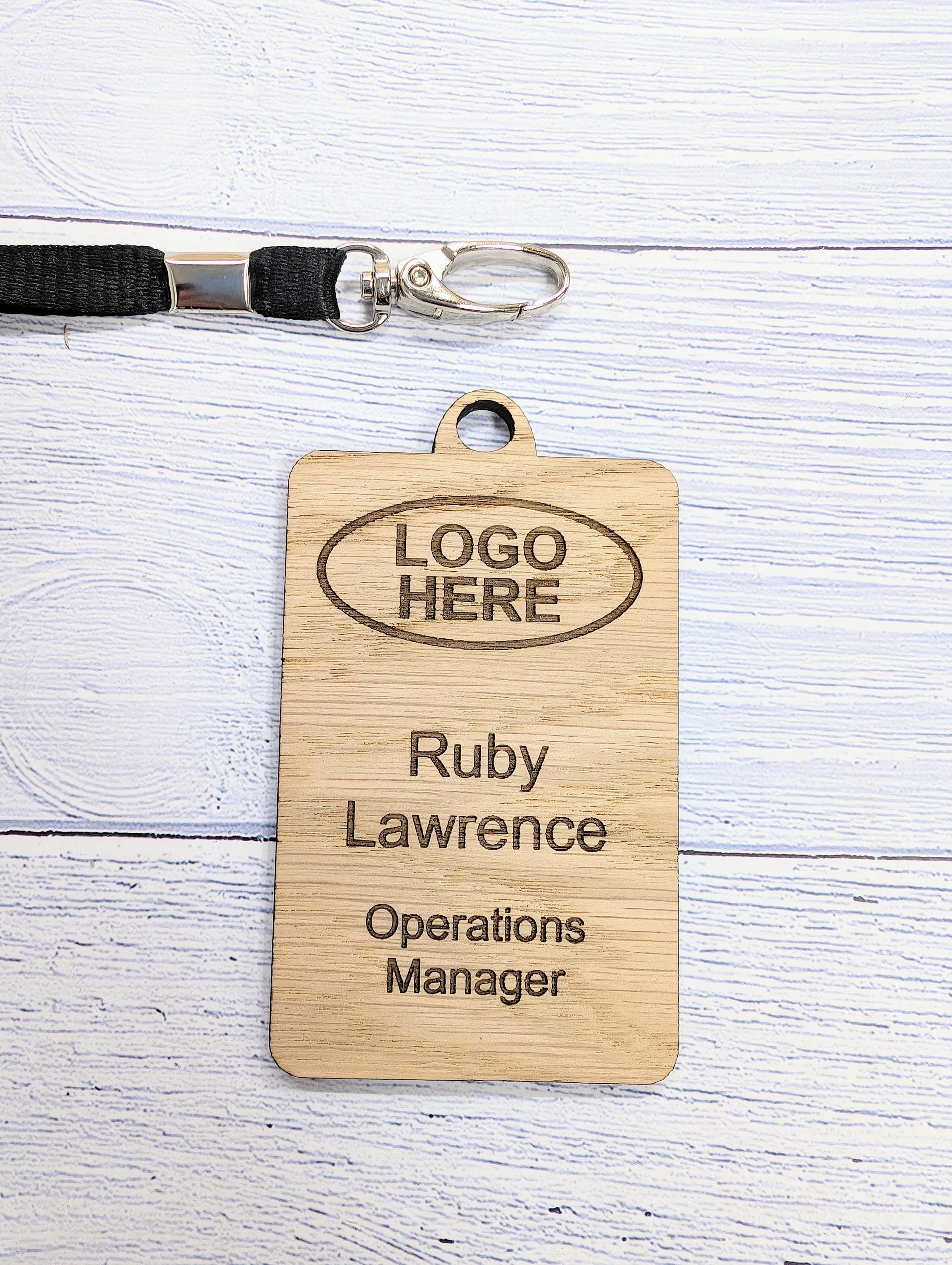 Wooden Name Badges with Lanyards, Personalised Oak Veneer Eco Staff Name Badges on Lanyards - Bulk Discounts, Staff Tags, Add Your Logo - Image 9