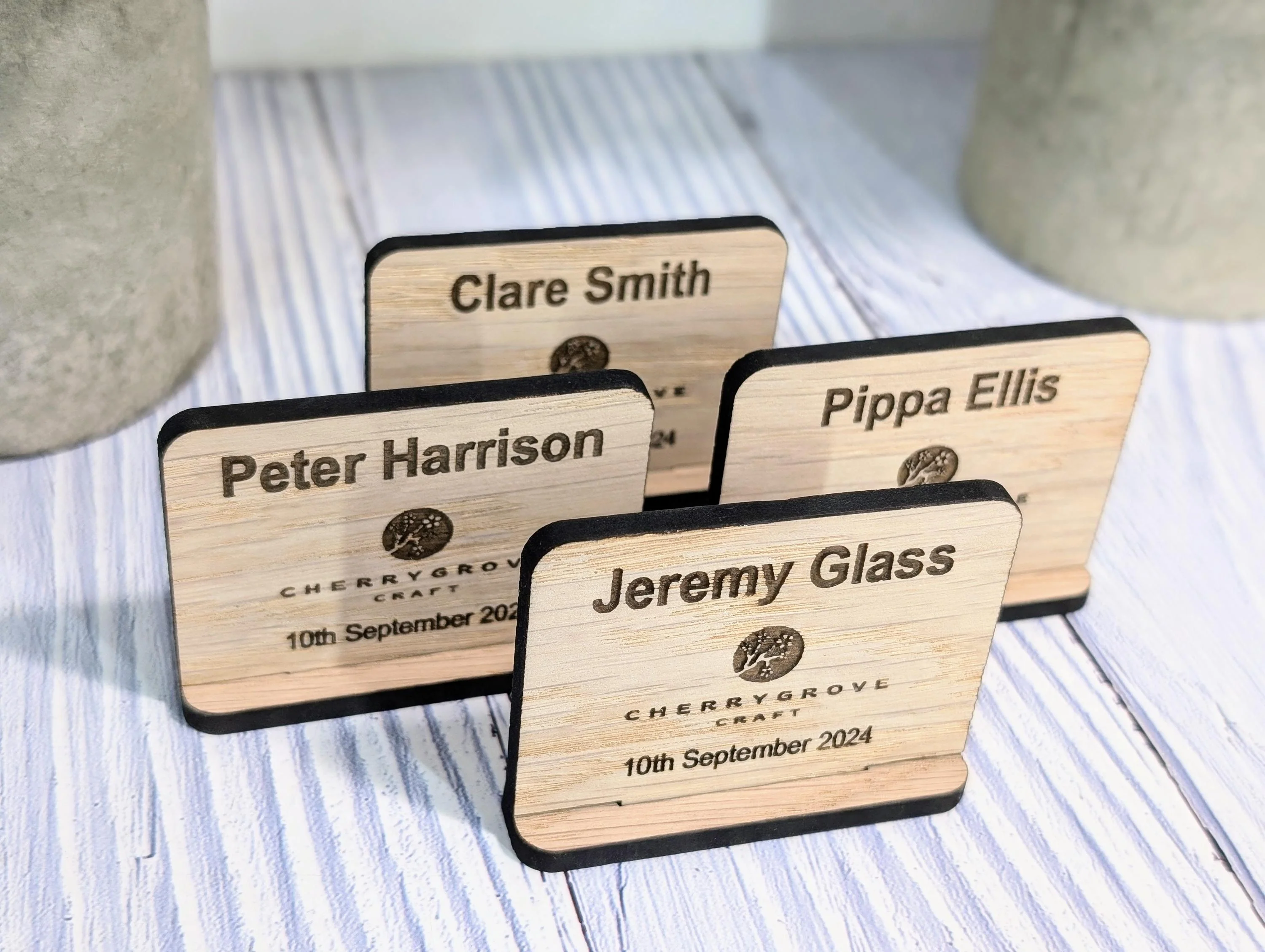 Wooden Name Place Cards, Personalised | Corporate & Charity Events | Freestanding Custom Signs with Logo | Sustainable Oak Veneer Decor - Image 2