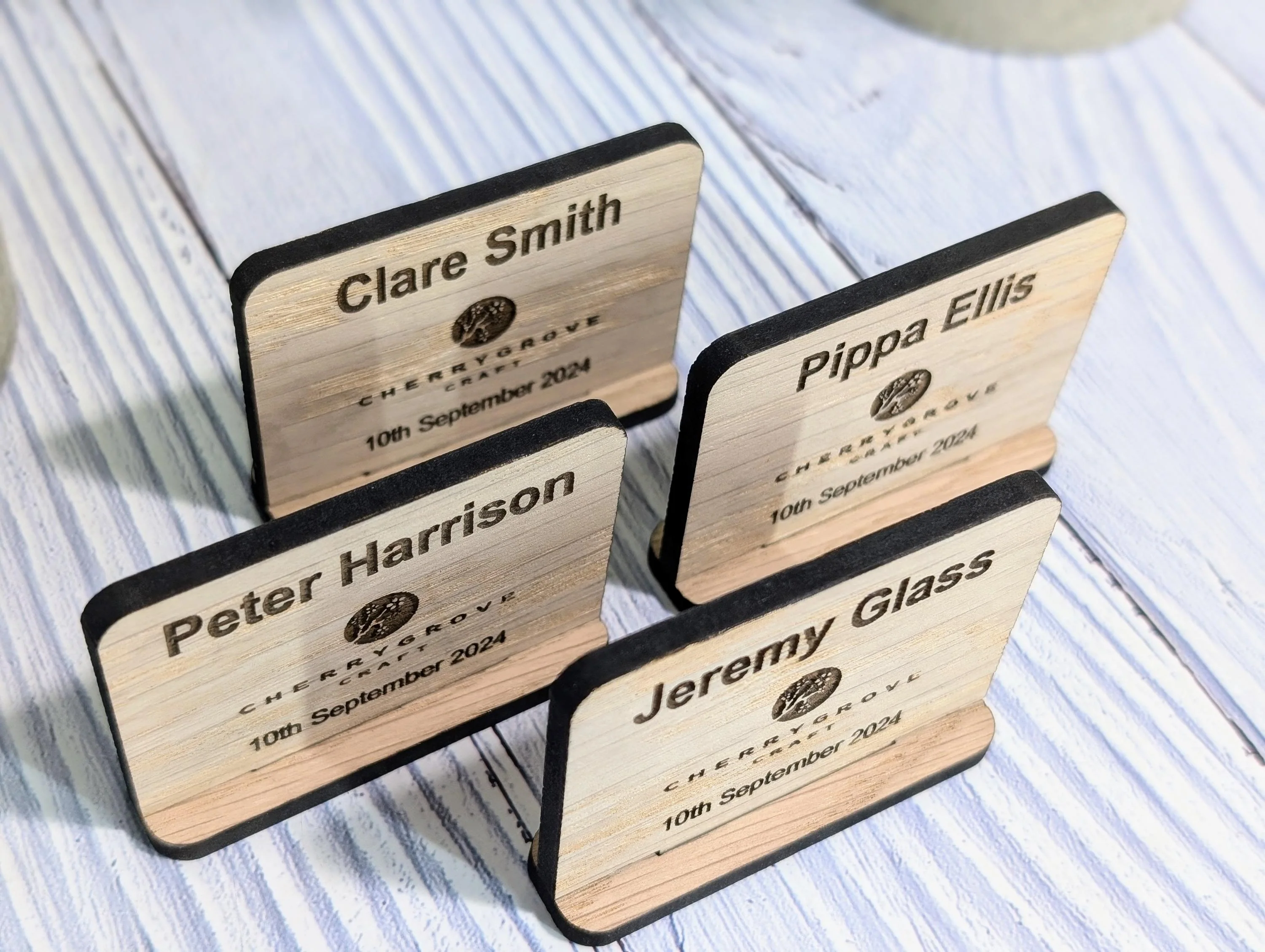 Wooden Name Place Cards, Personalised | Corporate & Charity Events | Freestanding Custom Signs with Logo | Sustainable Oak Veneer Decor - Image 3