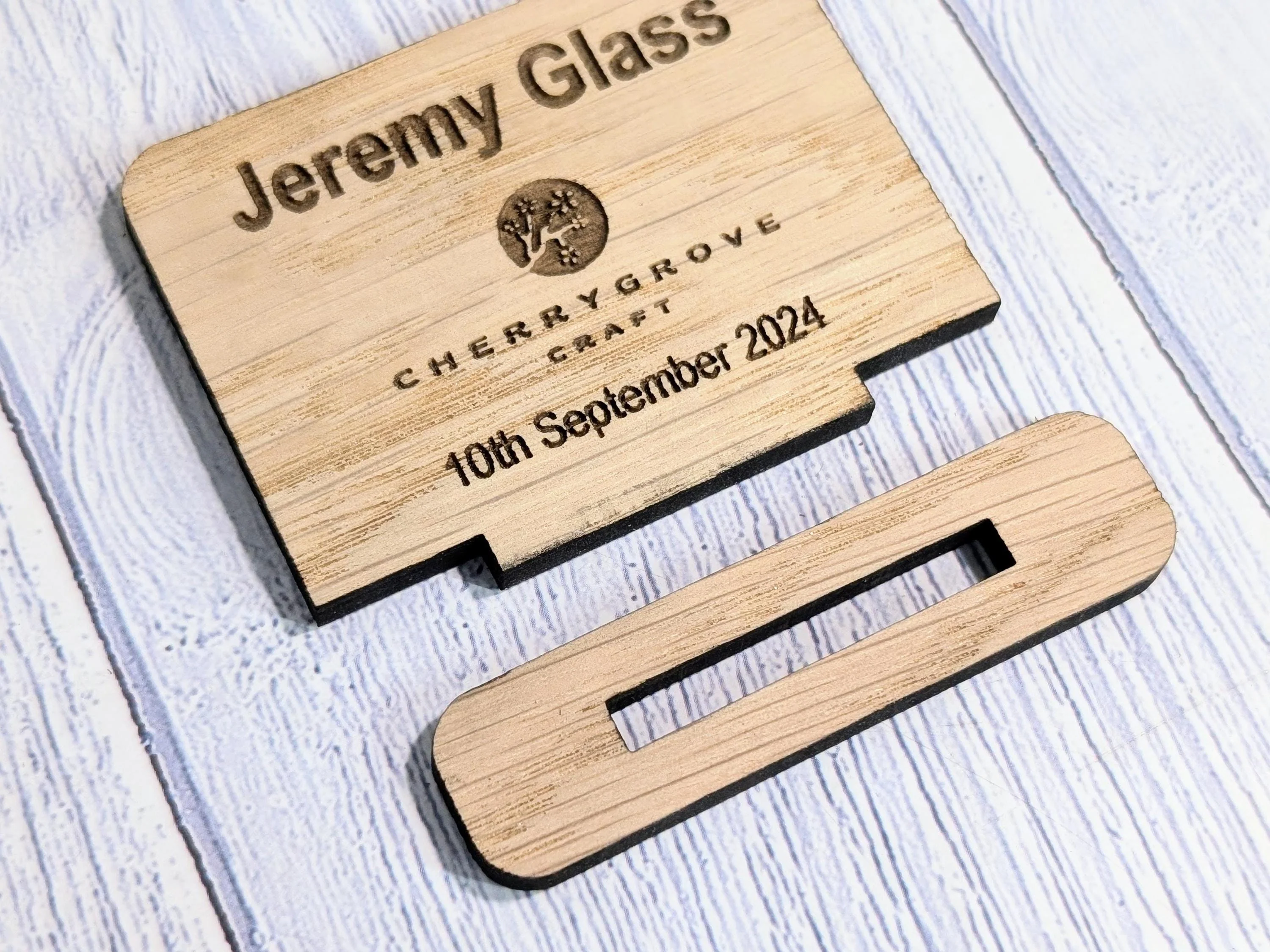 Wooden Name Place Cards, Personalised | Corporate & Charity Events | Freestanding Custom Signs with Logo | Sustainable Oak Veneer Decor - Image 5