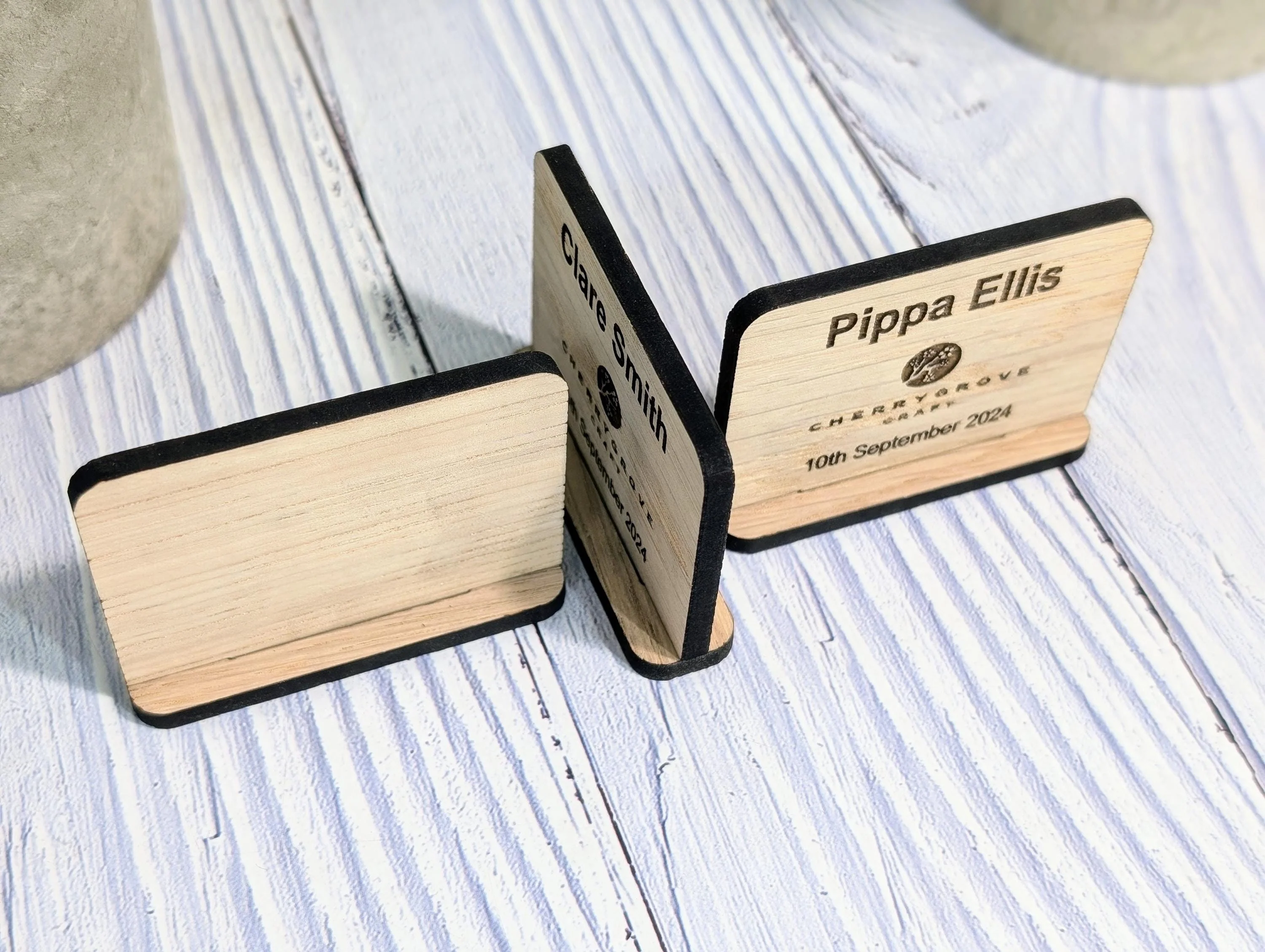 Wooden Name Place Cards, Personalised | Corporate & Charity Events | Freestanding Custom Signs with Logo | Sustainable Oak Veneer Decor - Image 6