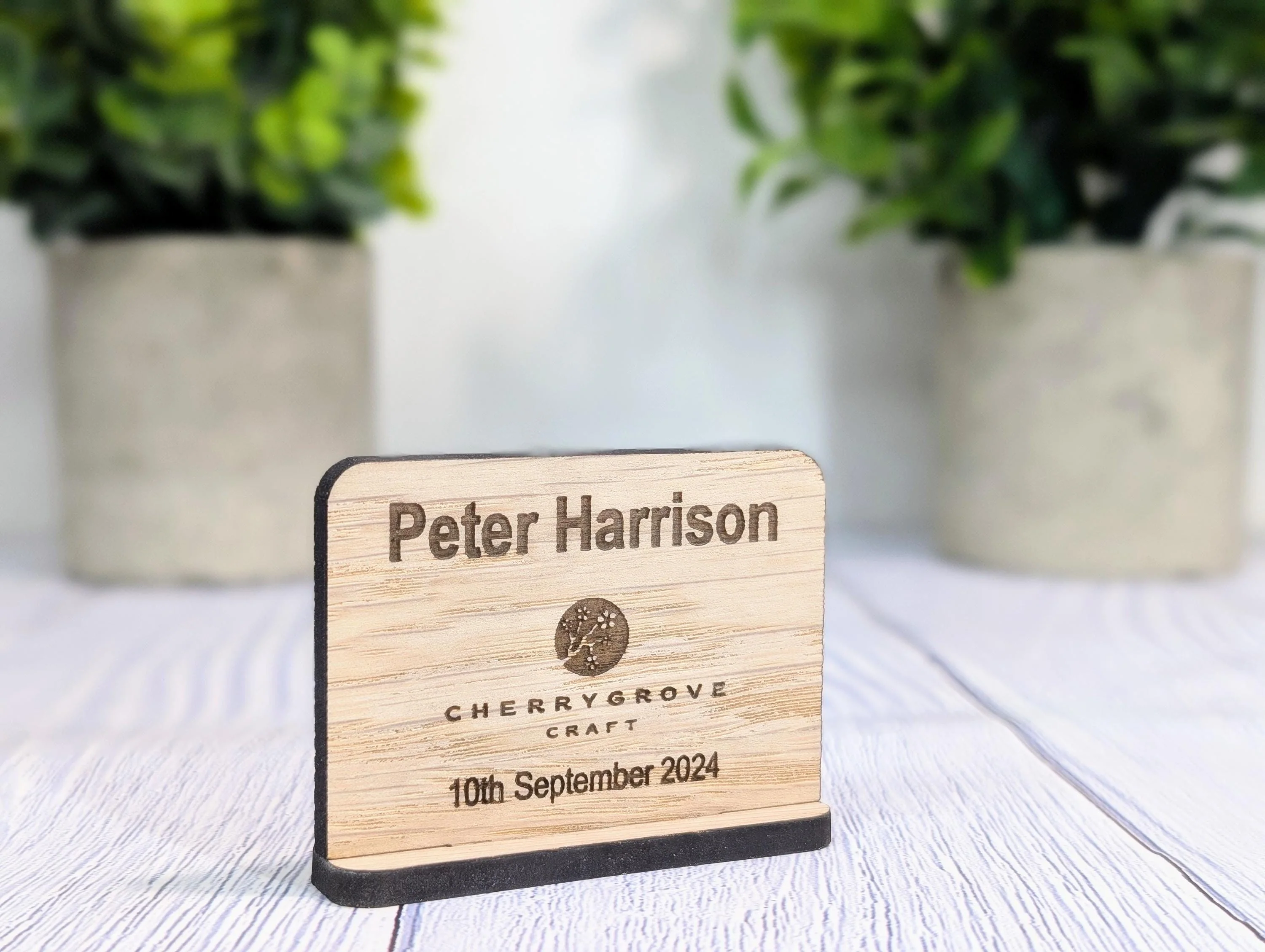 Wooden Name Place Cards, Personalised | Corporate & Charity Events | Freestanding Custom Signs with Logo | Sustainable Oak Veneer Decor - Image 7