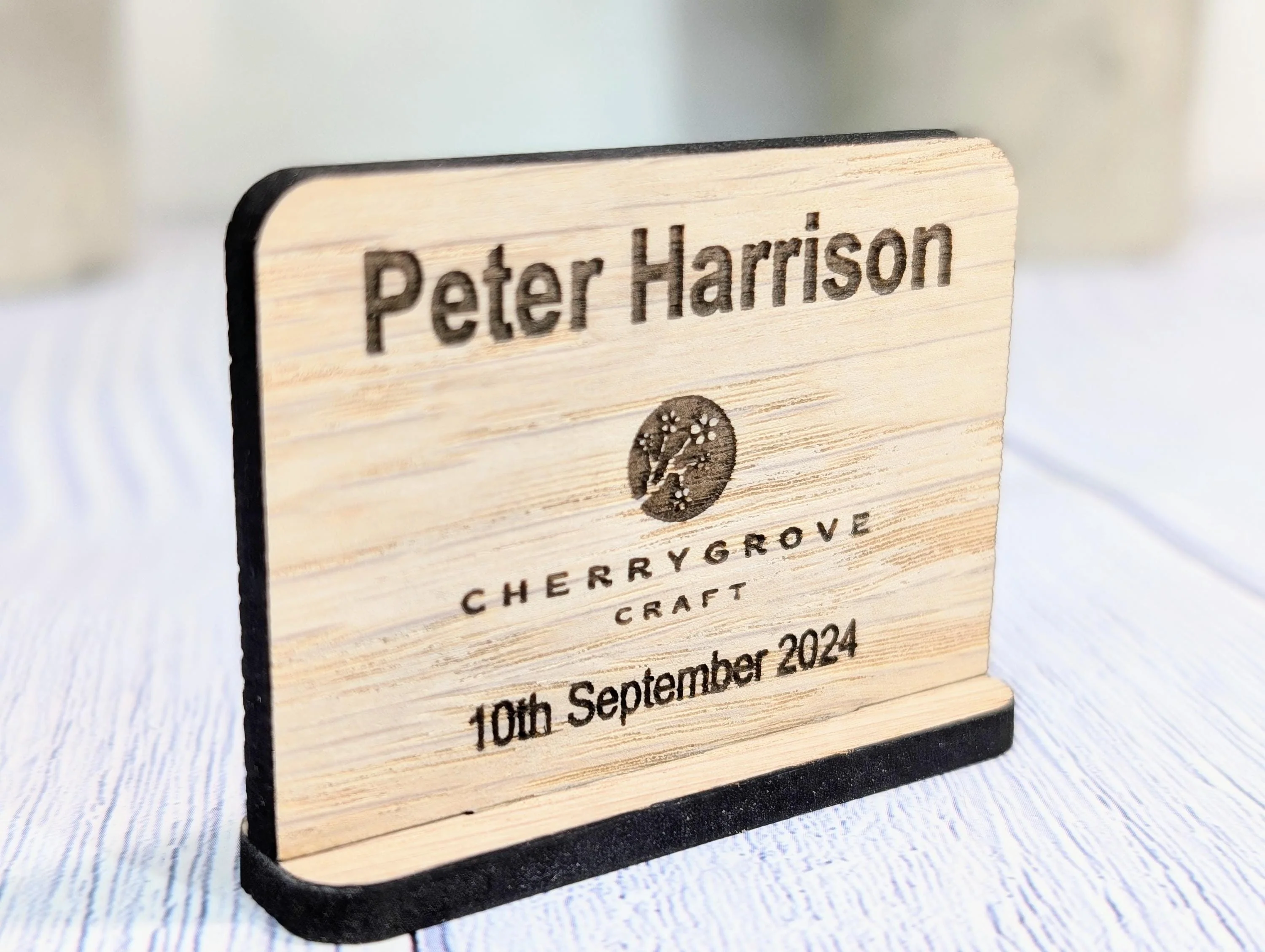 Wooden Name Place Cards, Personalised | Corporate & Charity Events | Freestanding Custom Signs with Logo | Sustainable Oak Veneer Decor - Image 9