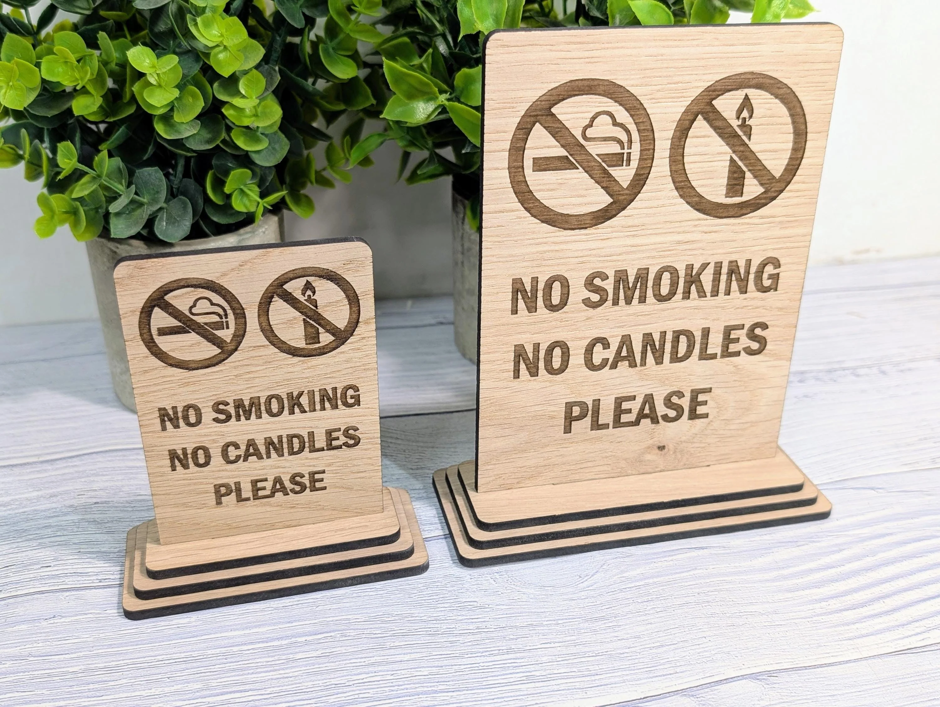 Wooden No Smoking No Candles Sign – Freestanding Table Sign for Airbnb and Rentals, B&Bs | Wood Table Signage | Two Sizes - Image 2