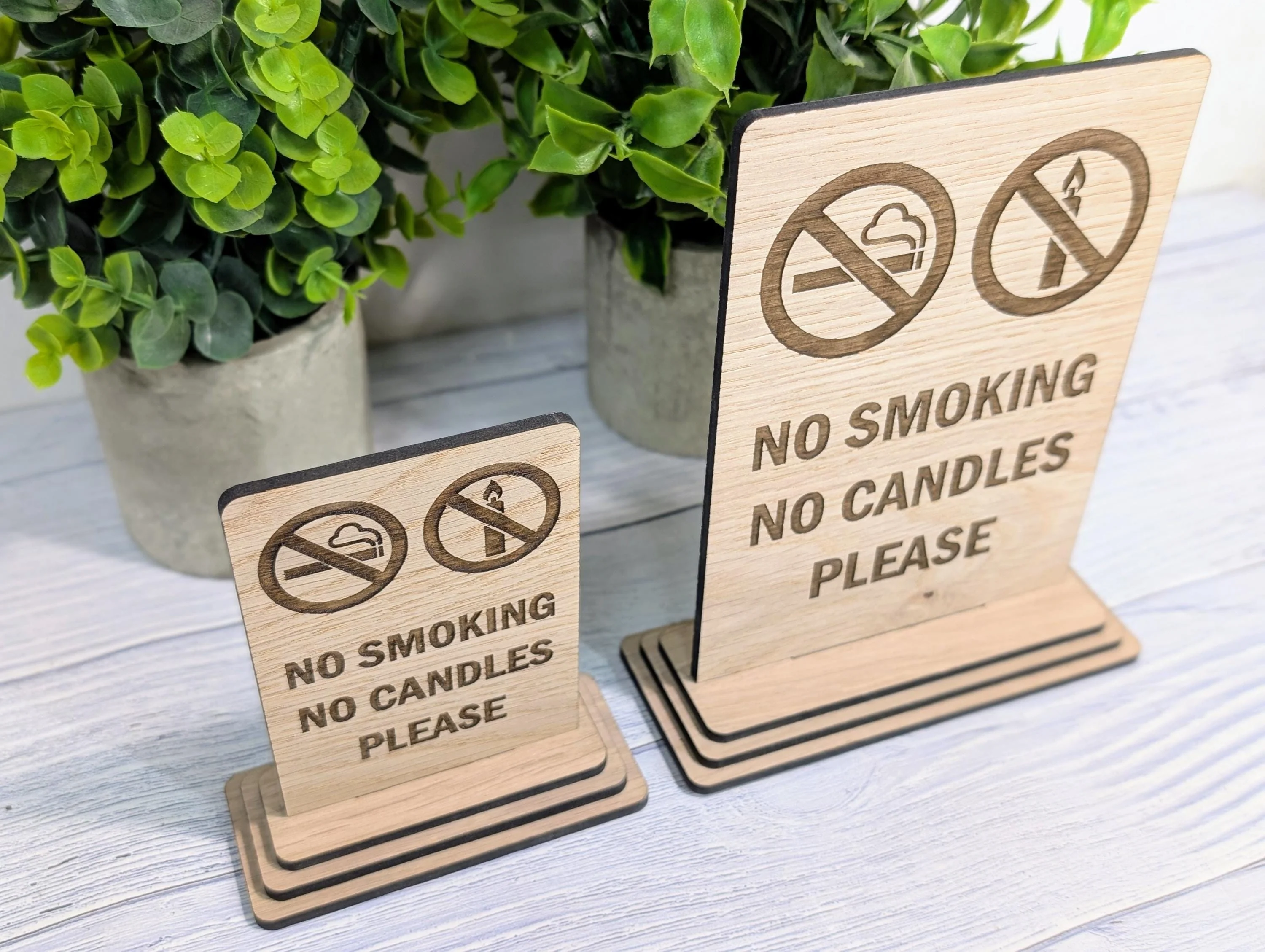 Wooden No Smoking No Candles Sign – Freestanding Table Sign for Airbnb and Rentals, B&Bs | Wood Table Signage | Two Sizes - Image 3