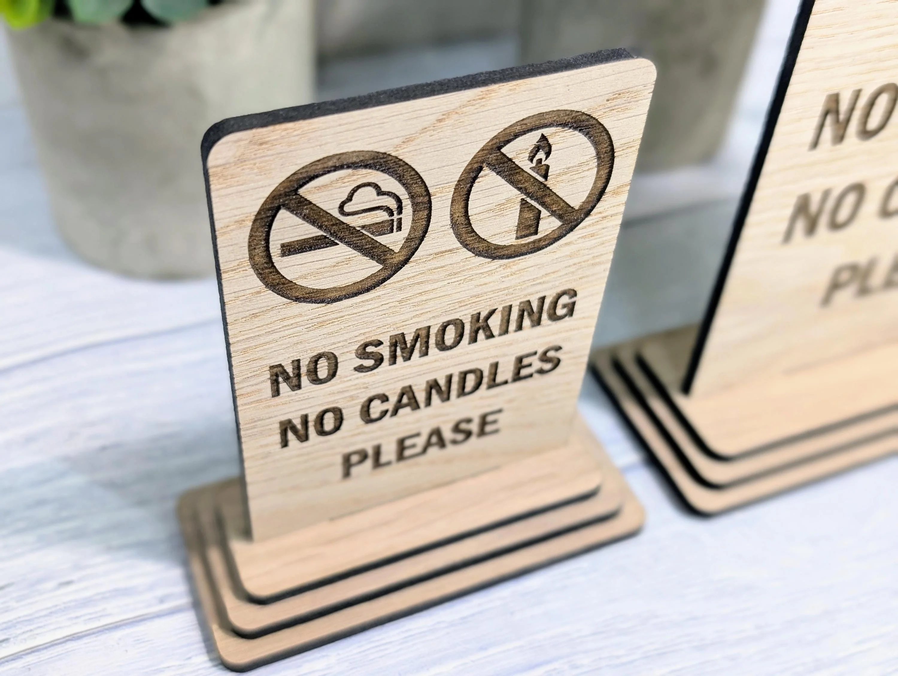 Wooden No Smoking No Candles Sign – Freestanding Table Sign for Airbnb and Rentals, B&Bs | Wood Table Signage | Two Sizes - Image 4