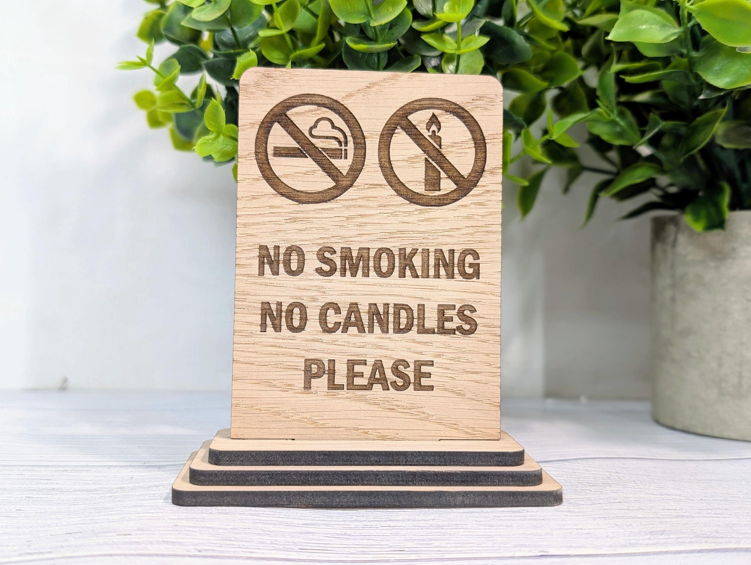 Wooden No Smoking No Candles Sign – Freestanding Table Sign for Airbnb and Rentals, B&Bs | Wood Table Signage | Two Sizes - Image 5