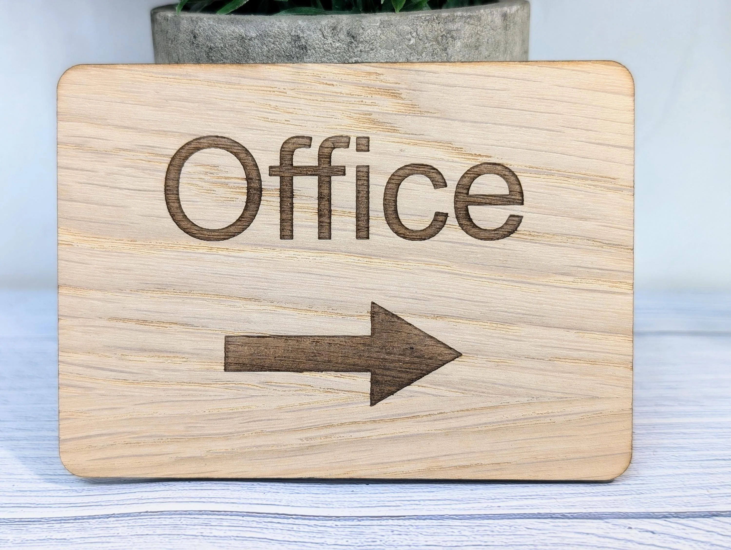Wooden "Office" Sign with Optional Arrow | Engraved Oak | For Hotels & Businesses | 4 Sizes | Personalised Text Available - Image 2