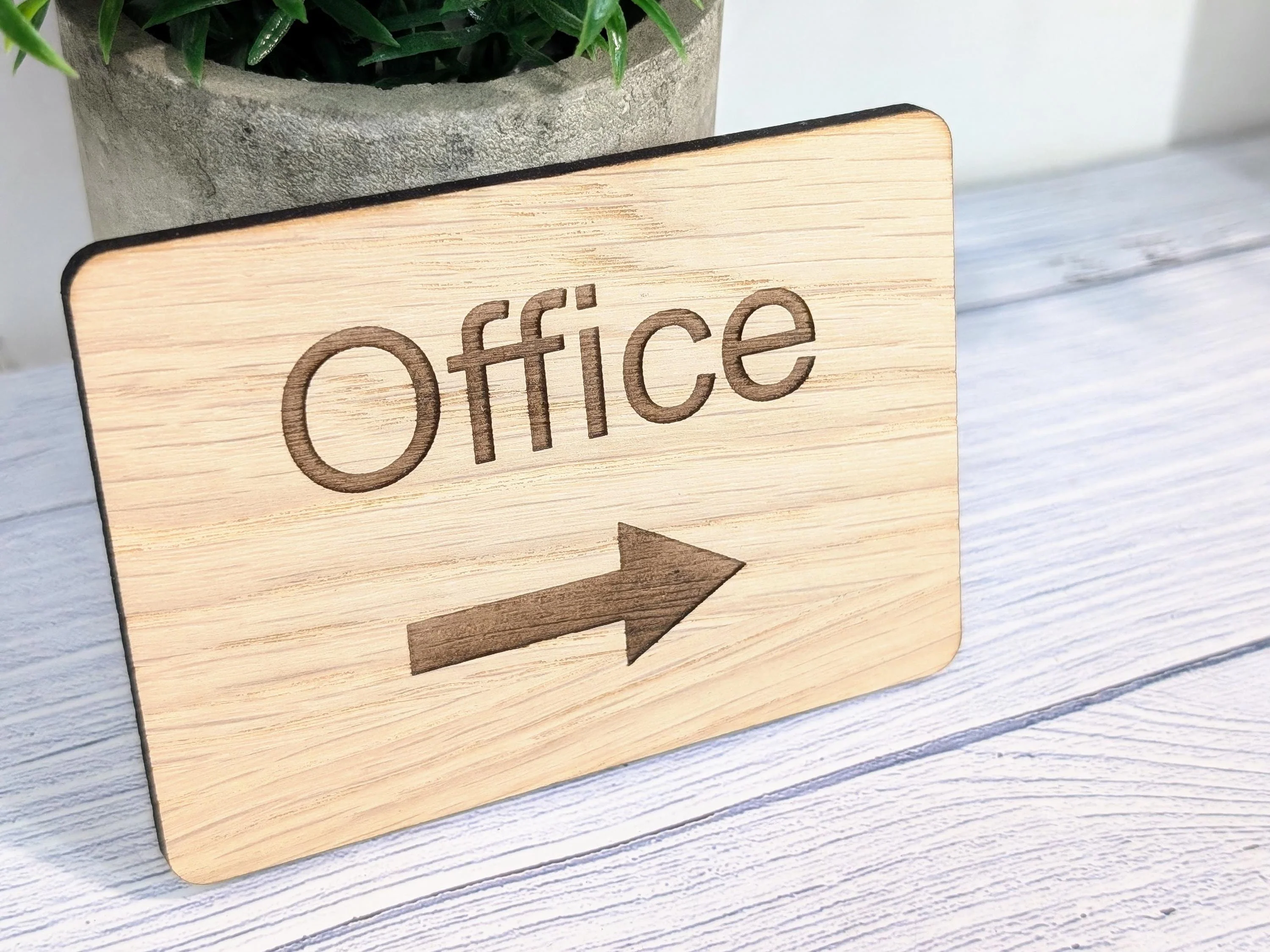 Wooden "Office" Sign with Optional Arrow | Engraved Oak | For Hotels & Businesses | 4 Sizes | Personalised Text Available - Image 3