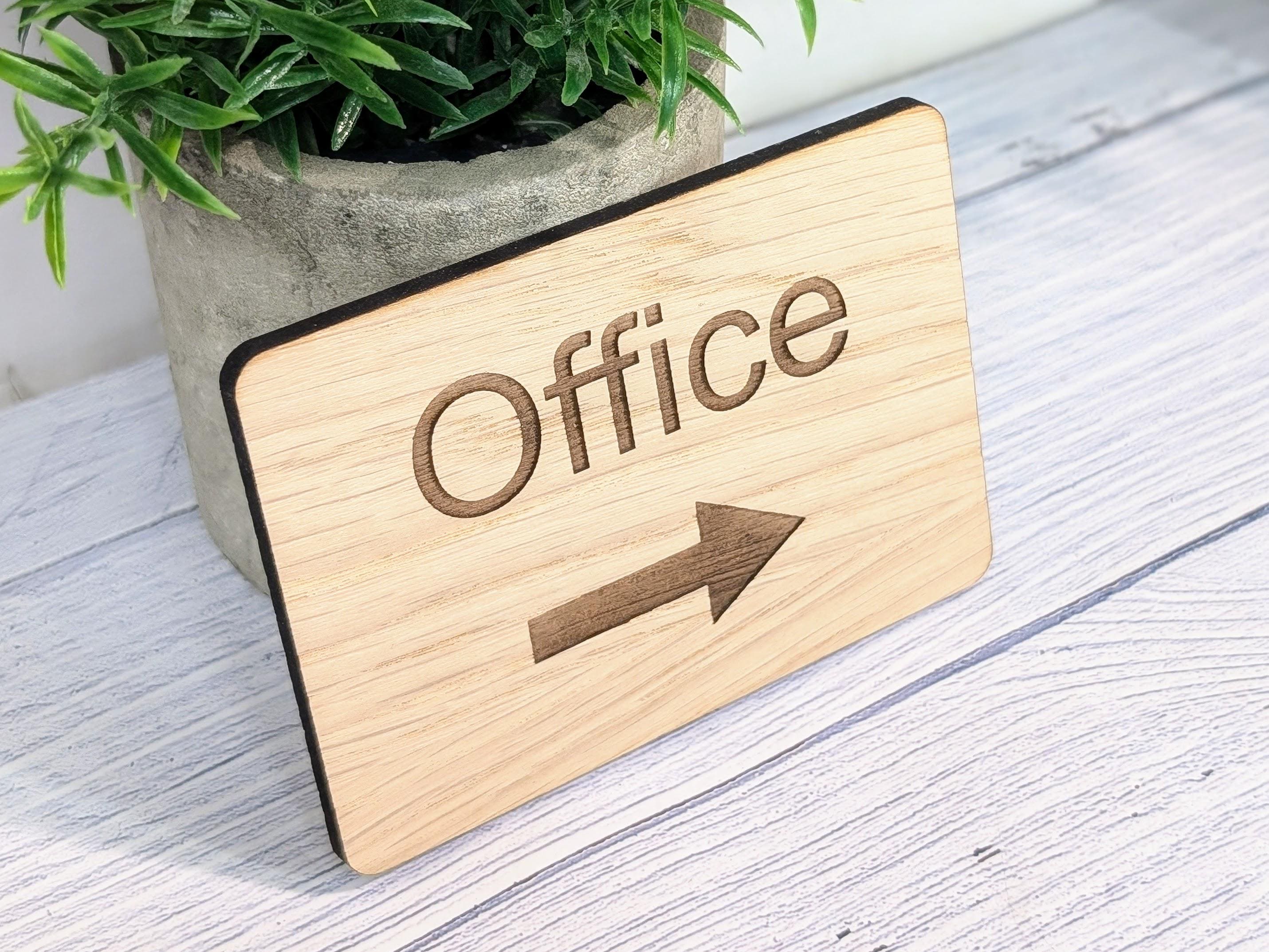 Wooden "Office" Sign with Optional Arrow | Engraved Oak | For Hotels & Businesses | 4 Sizes | Personalised Text Available - Image 4