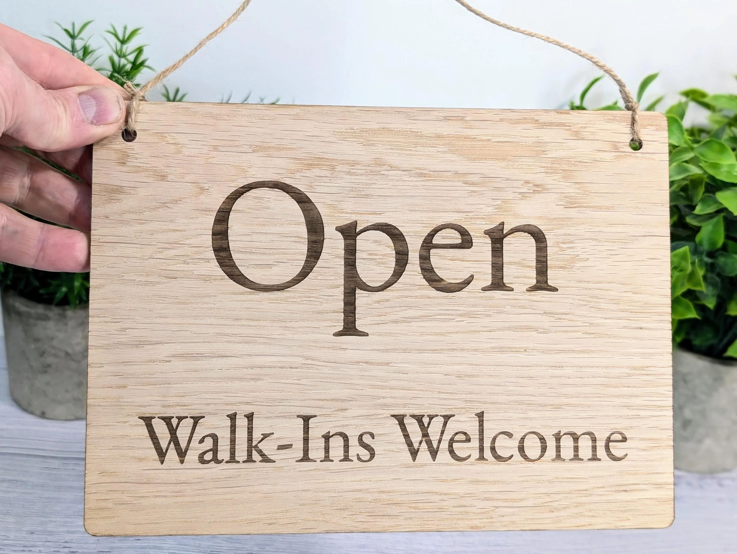 Wooden Open and Closed Sign for Business - Eco-friendly 2 Sided Oak Veneered MDF, Rustic String for Hanging, Retail Door Sign, Shop Signage - Image 2