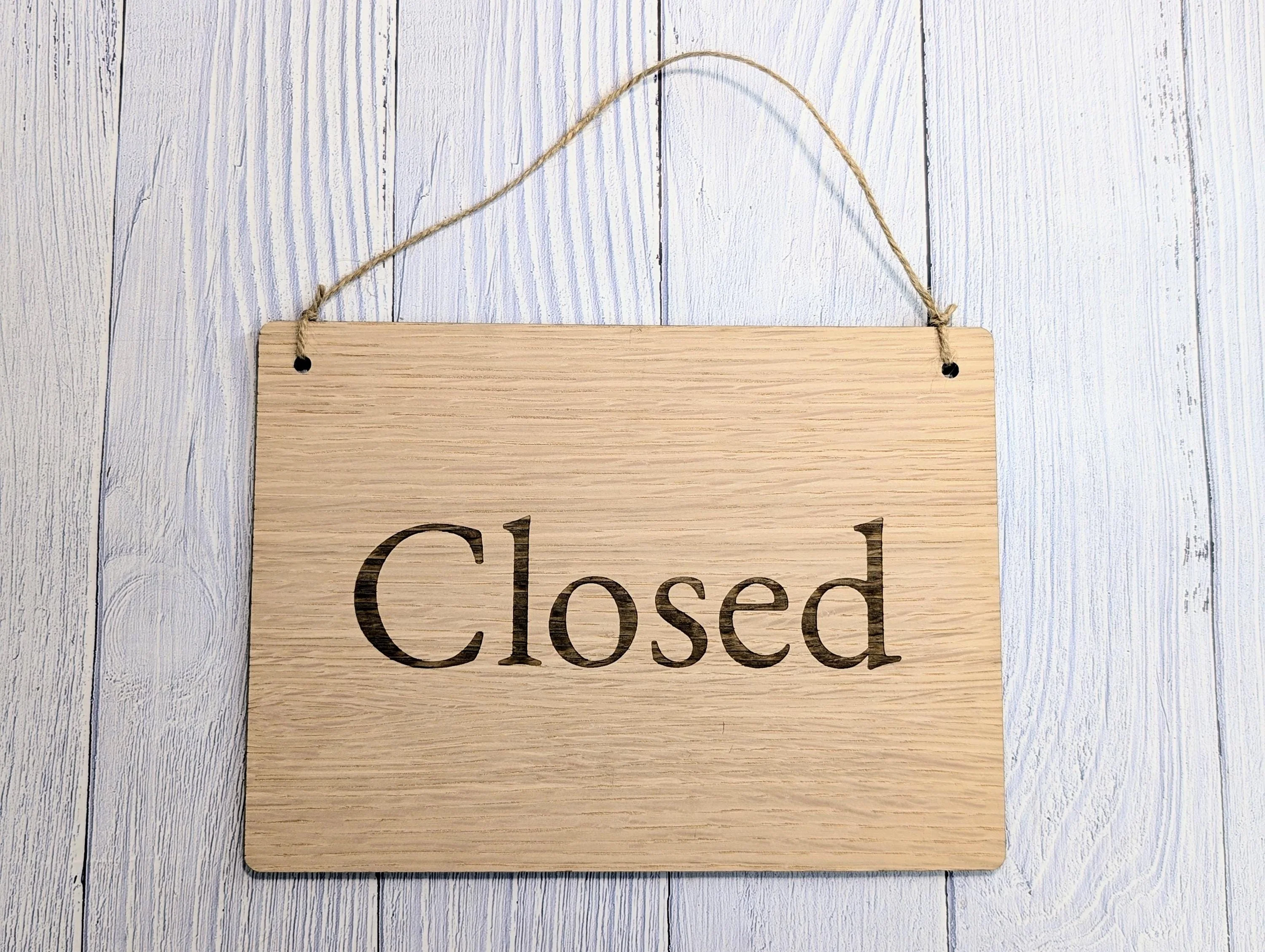 Wooden Open and Closed Sign for Business - Eco-friendly 2 Sided Oak Veneered MDF, Rustic String for Hanging, Retail Door Sign, Shop Signage - Image 8