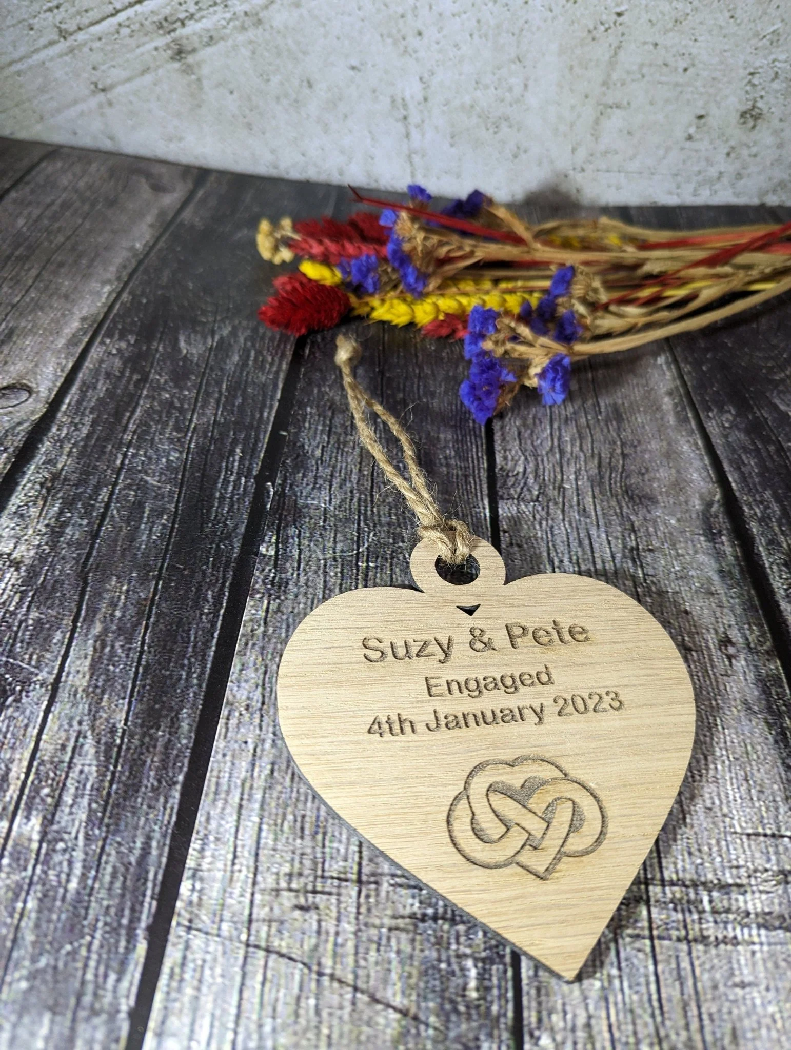 Wooden Personalised Heart Shaped Love Infinity Bauble, Engagement, Anniversary or Wedding Gift, Oak - Image 3