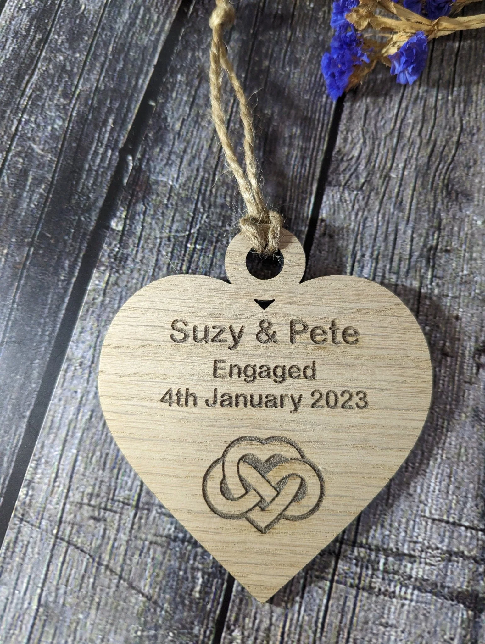 Wooden Personalised Heart Shaped Love Infinity Bauble, Engagement, Anniversary or Wedding Gift, Oak - Image 5
