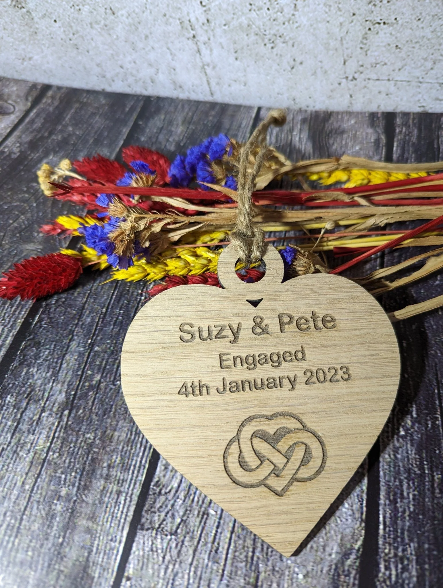 Wooden Personalised Heart Shaped Love Infinity Bauble, Engagement, Anniversary or Wedding Gift, Oak - Image 6