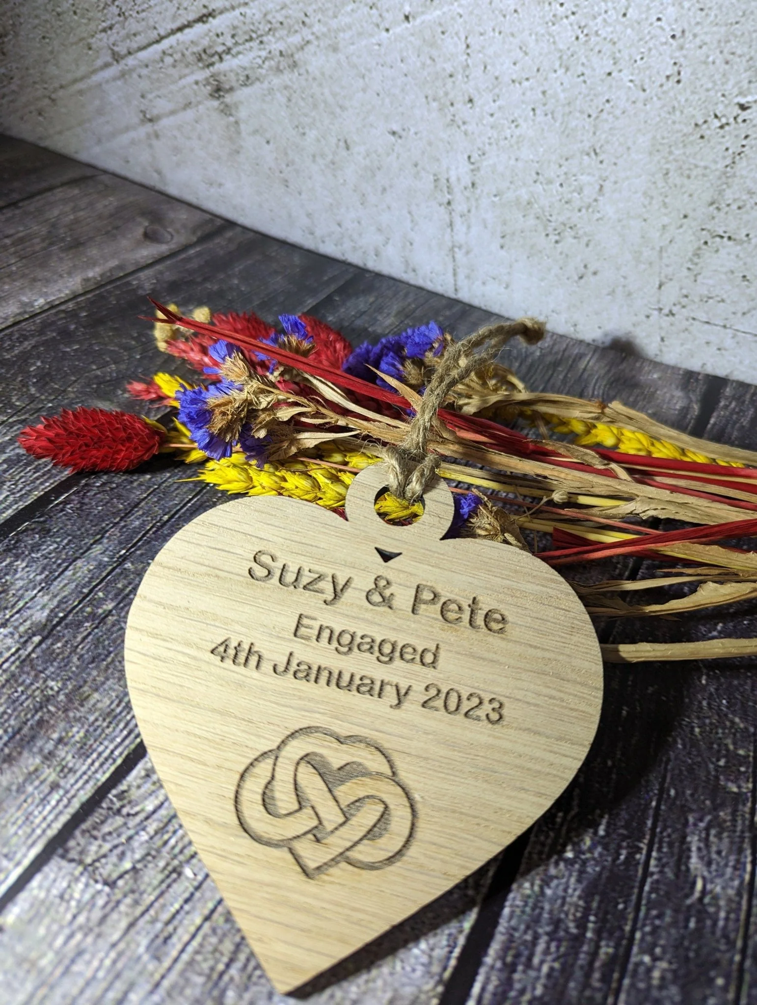 Wooden Personalised Heart Shaped Love Infinity Bauble, Engagement, Anniversary or Wedding Gift, Oak - Image 7