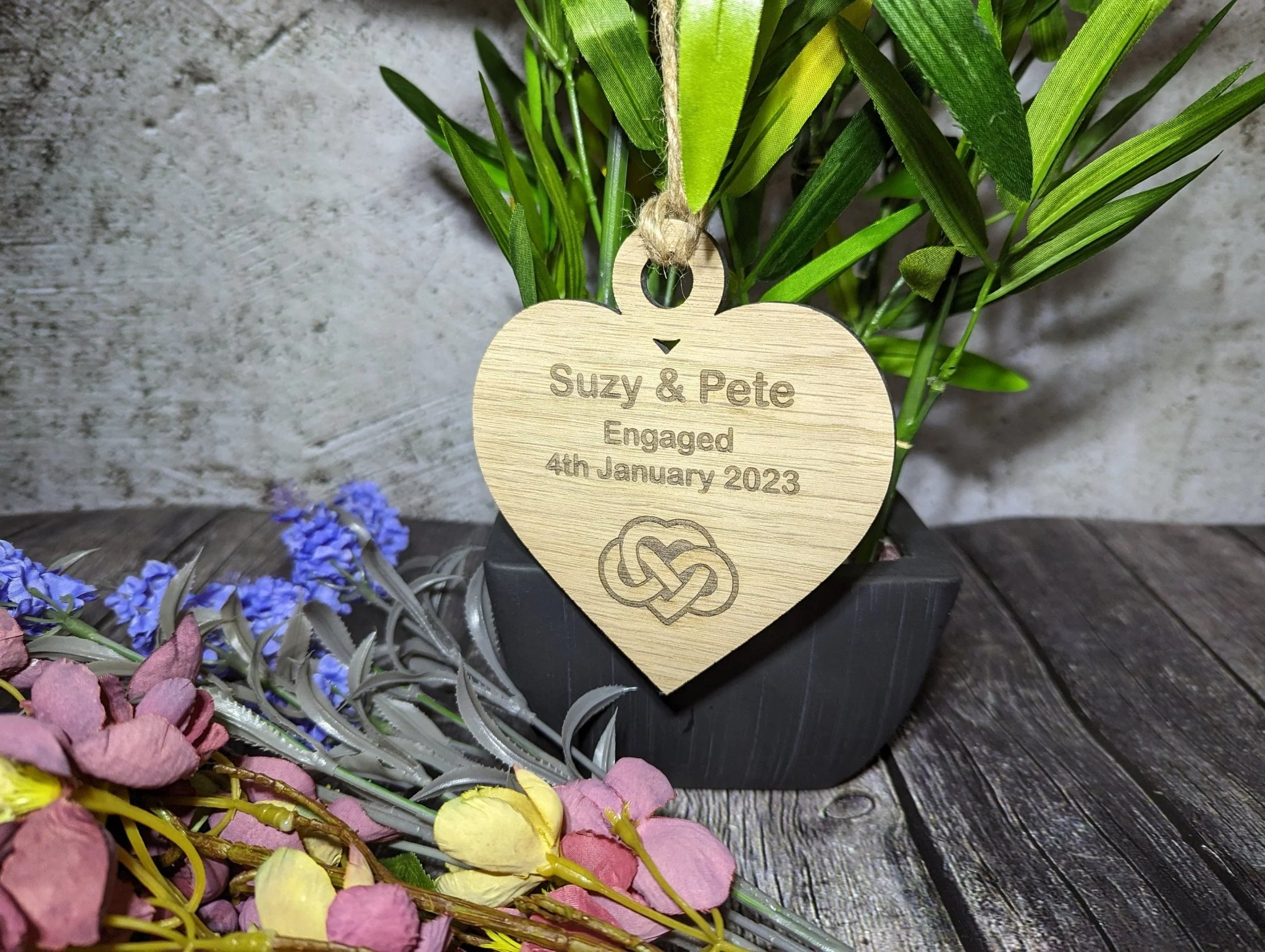 Wooden Personalised Heart Shaped Love Infinity Bauble, Engagement, Anniversary or Wedding Gift, Oak - Image 8
