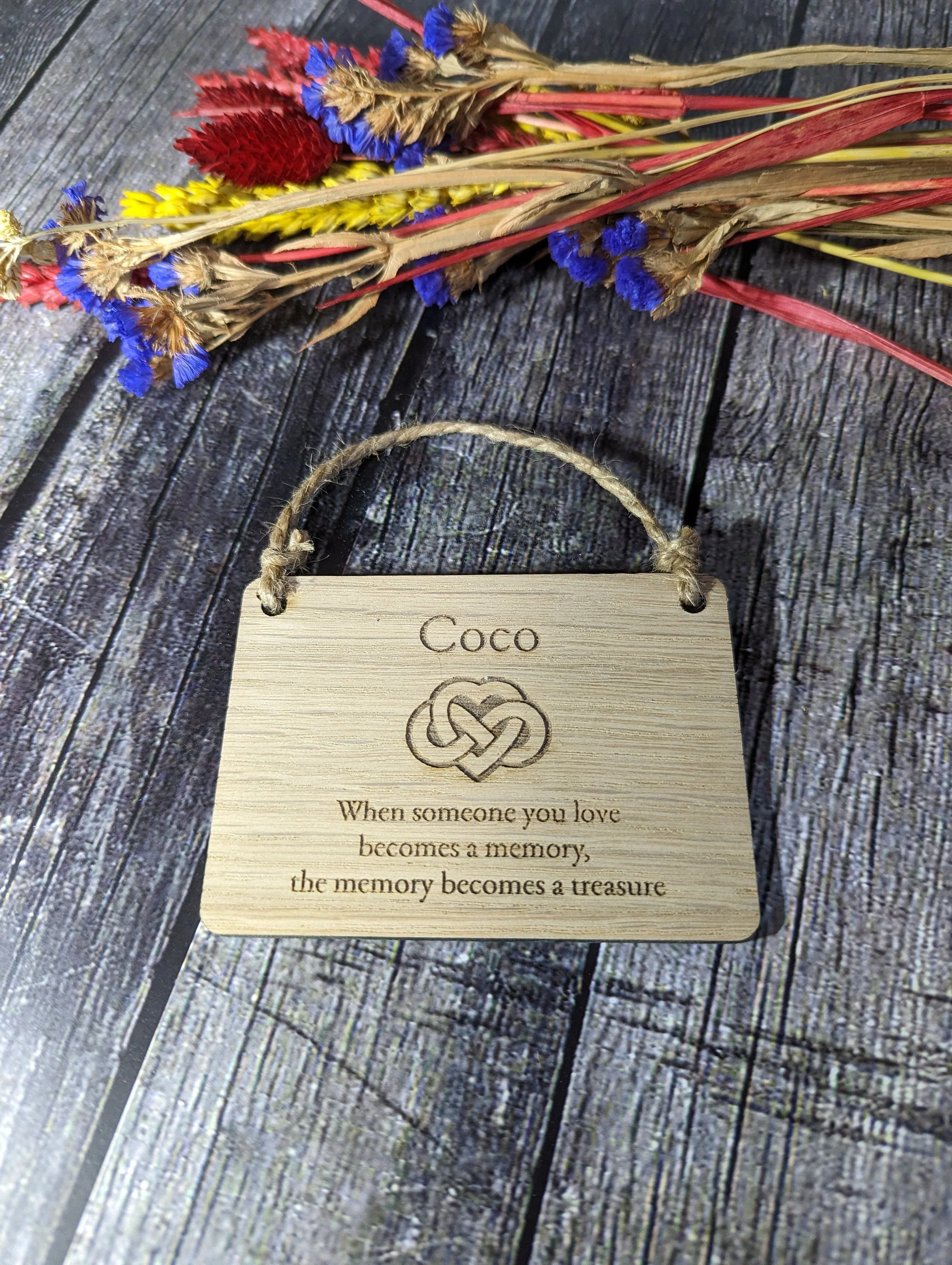 Wooden Personalised "In Memory" Sign, Memory Plaque with Love Infinity Symbol, Hanging Sign, Made in Oak - Image 3