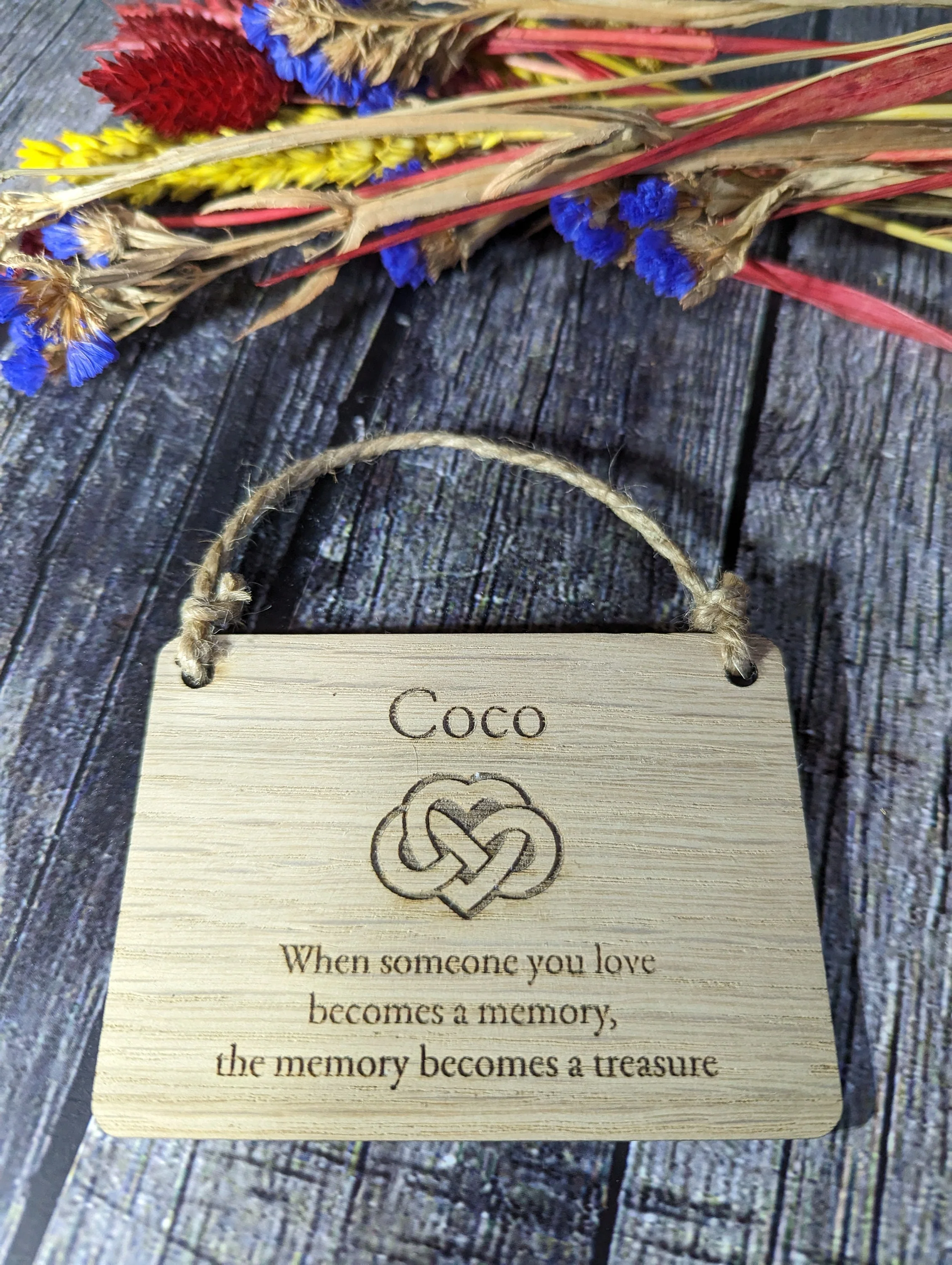 Wooden Personalised "In Memory" Sign, Memory Plaque with Love Infinity Symbol, Hanging Sign, Made in Oak - Image 4