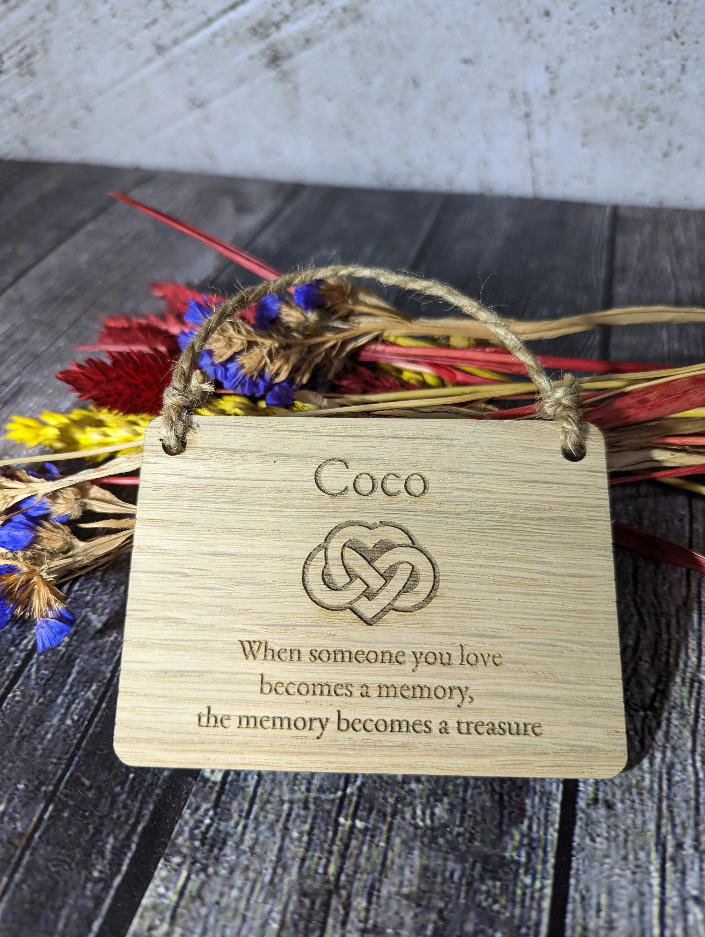 Wooden Personalised "In Memory" Sign, Memory Plaque with Love Infinity Symbol, Hanging Sign, Made in Oak - Image 5