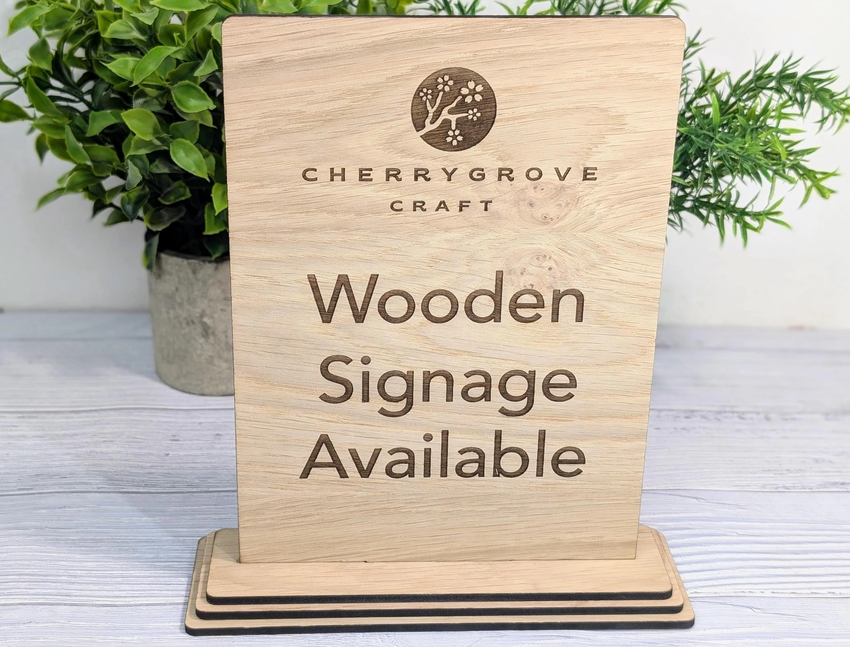 Wooden Personalised Table Sign, Extra Large - Perfect for Shops, Cafés, Markets – XL Size - Removable Base, Shop Signage Freestanding