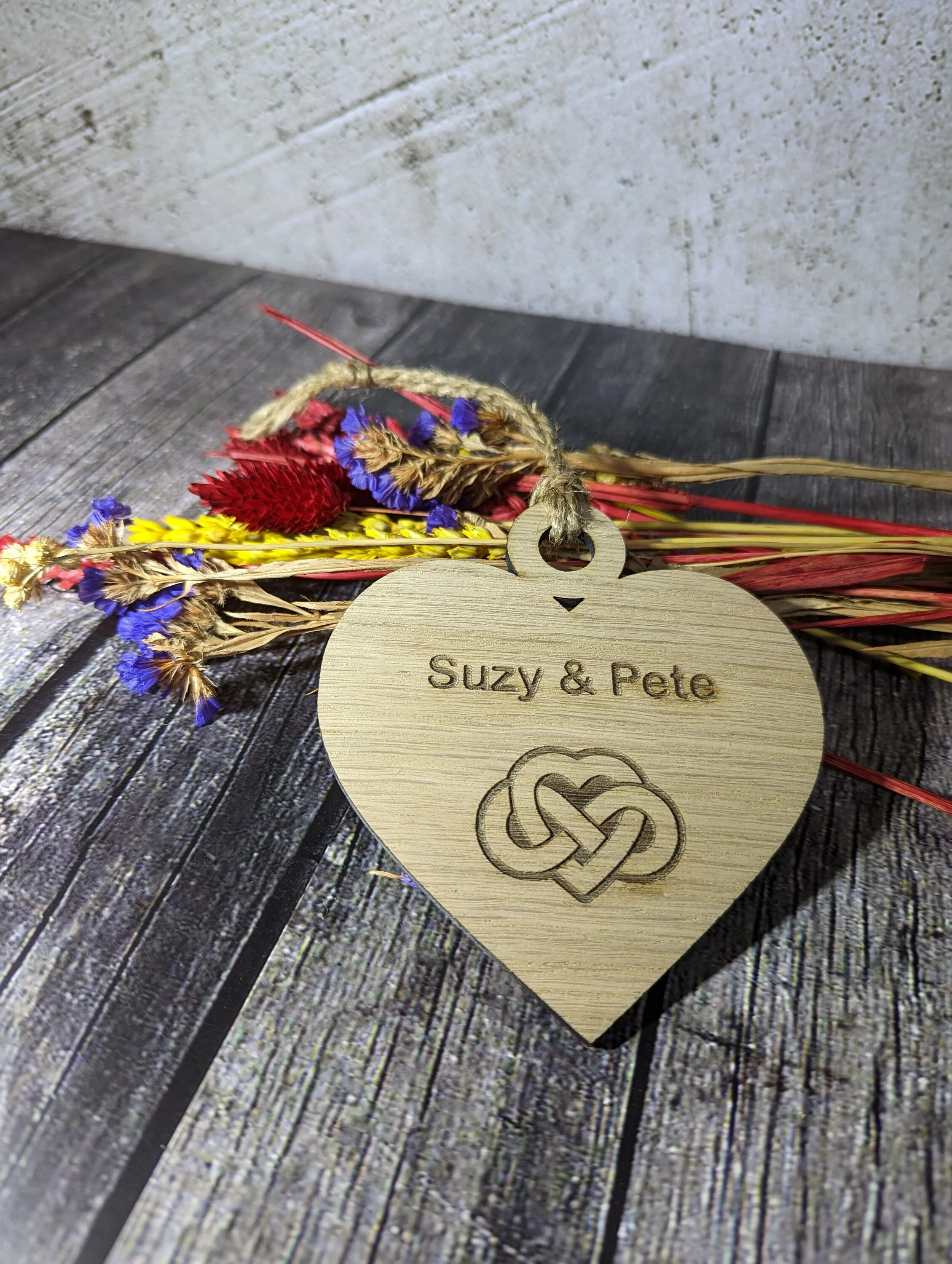 Wooden Personalised Valentine Gift, Heart Shaped Love Infinity Bauble, Romantic Gift, Oak - Image 4