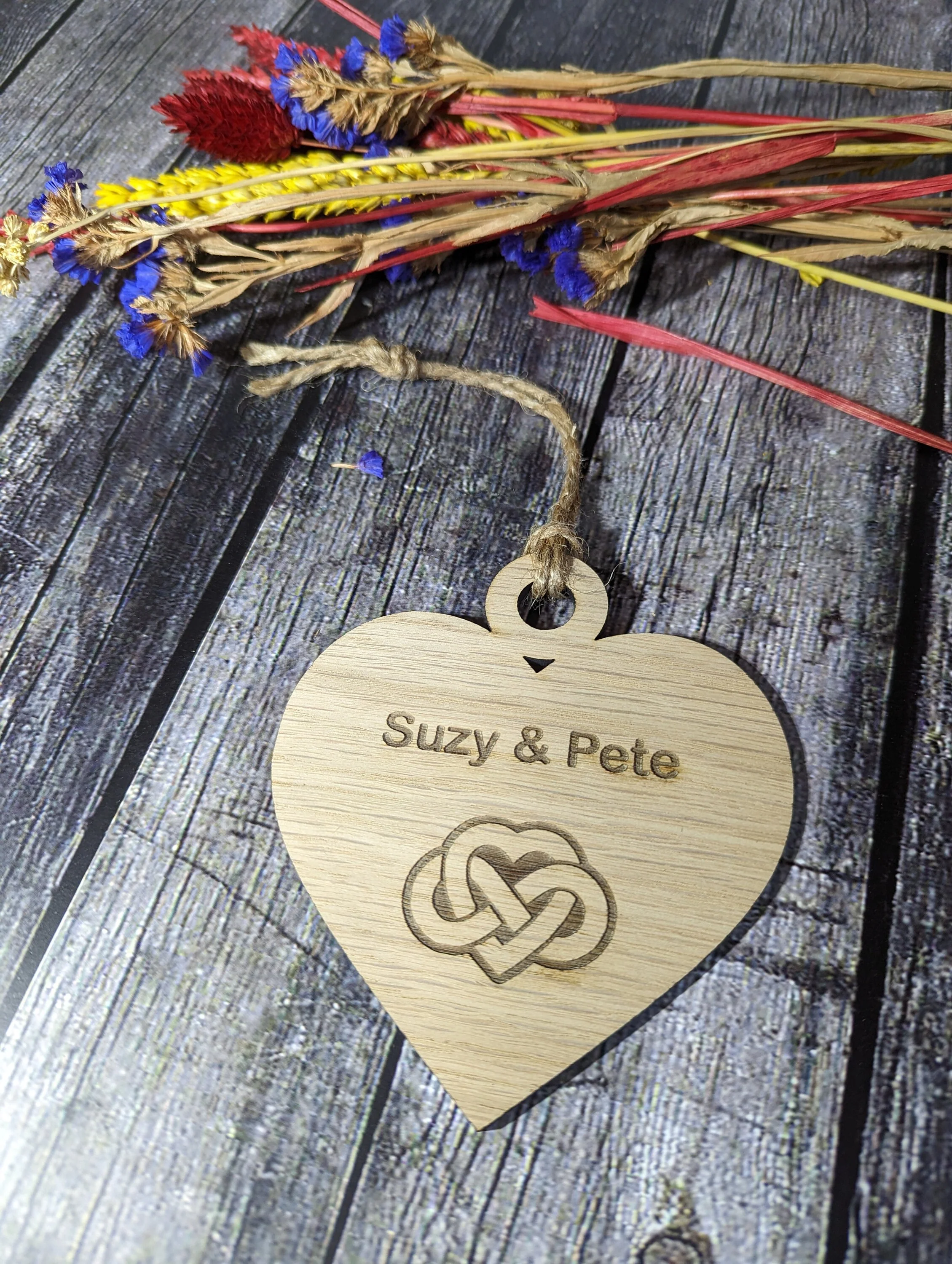 Wooden Personalised Valentine Gift, Heart Shaped Love Infinity Bauble, Romantic Gift, Oak - Image 5