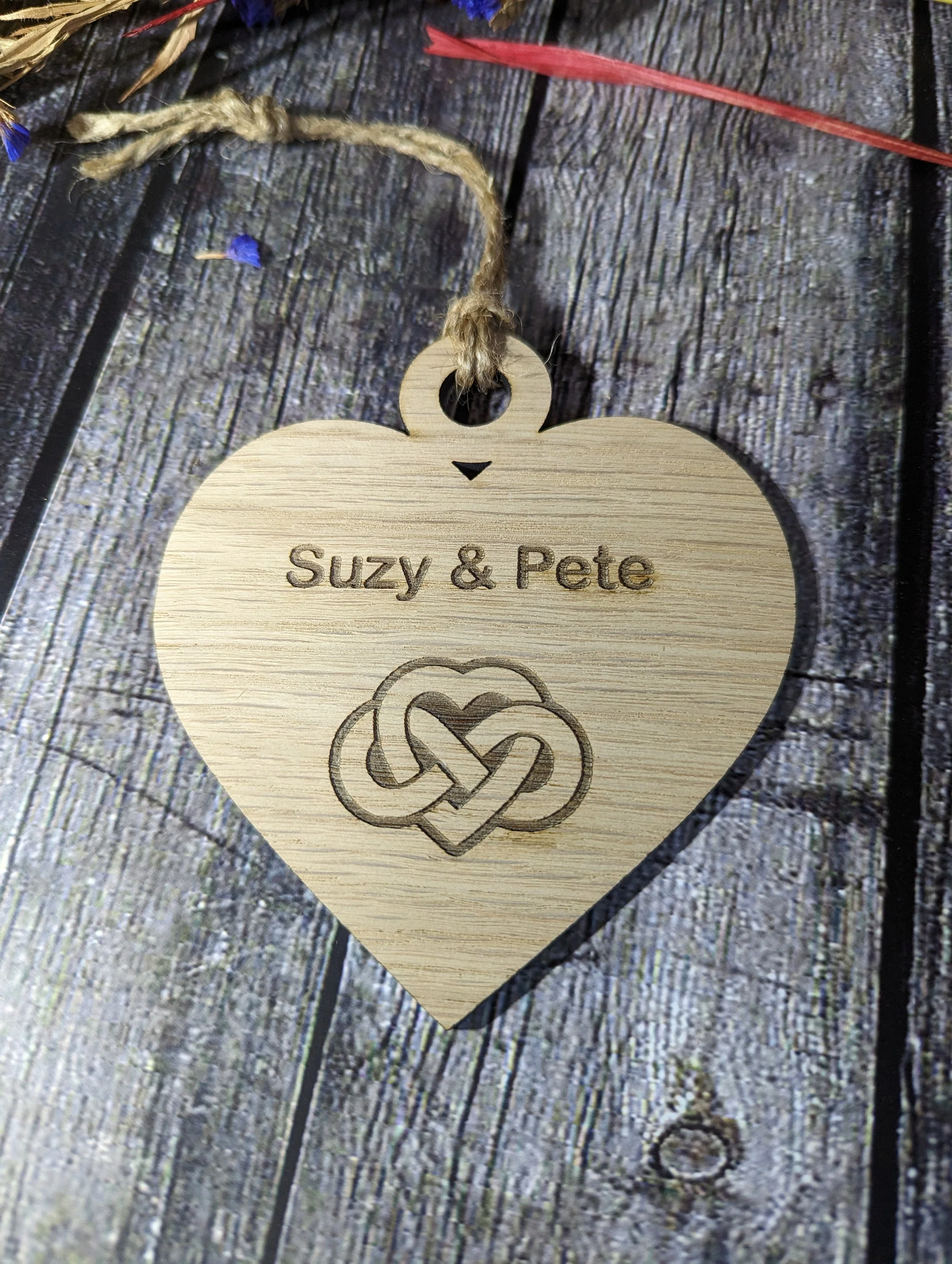 Wooden Personalised Valentine Gift, Heart Shaped Love Infinity Bauble, Romantic Gift, Oak - Image 6