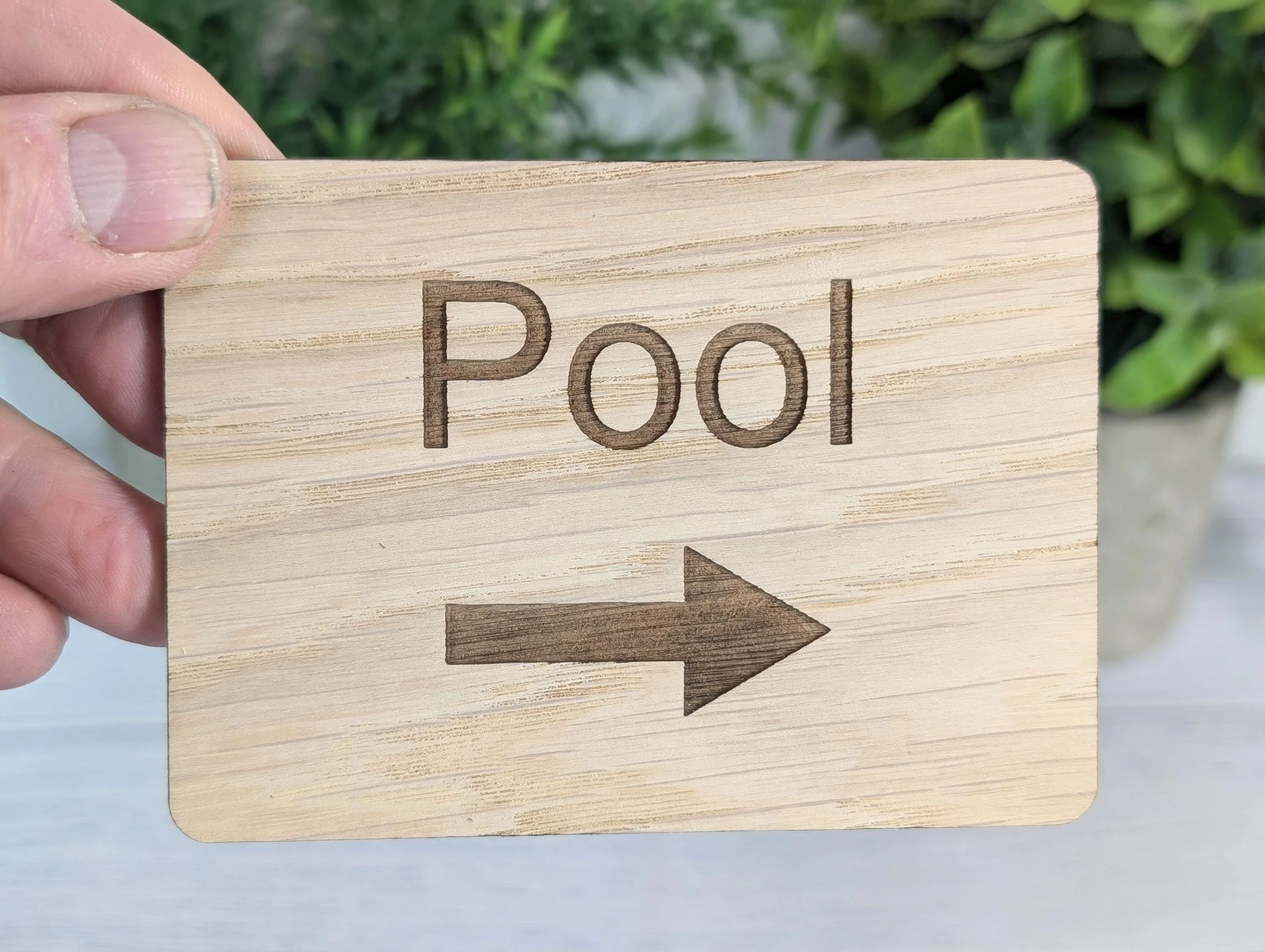 Engraved Oak "Pool" Sign: Rustic Hospitality Decor, Optional Arrow