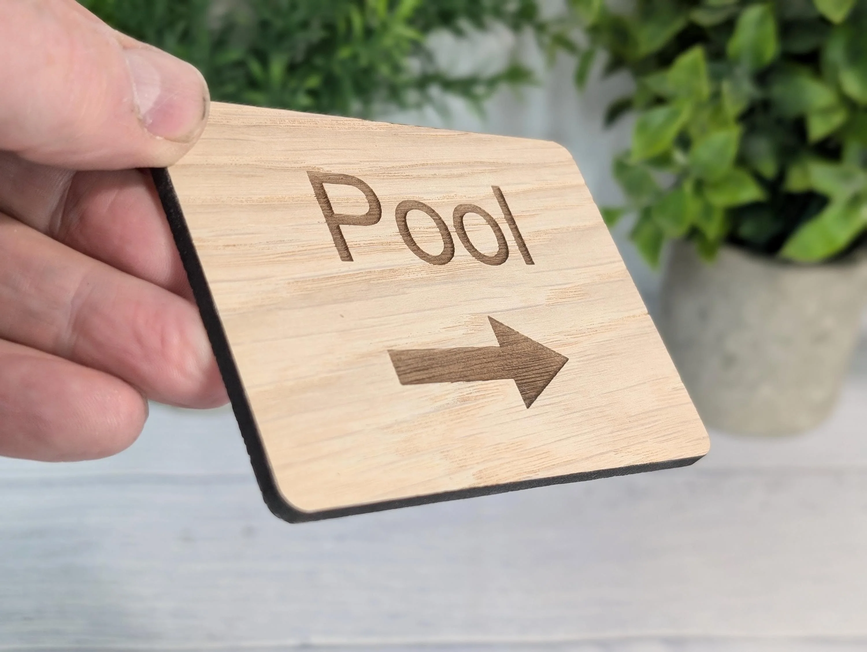 Engraved Oak "Pool" Sign: Rustic Hospitality Decor, Optional Arrow - Image 2
