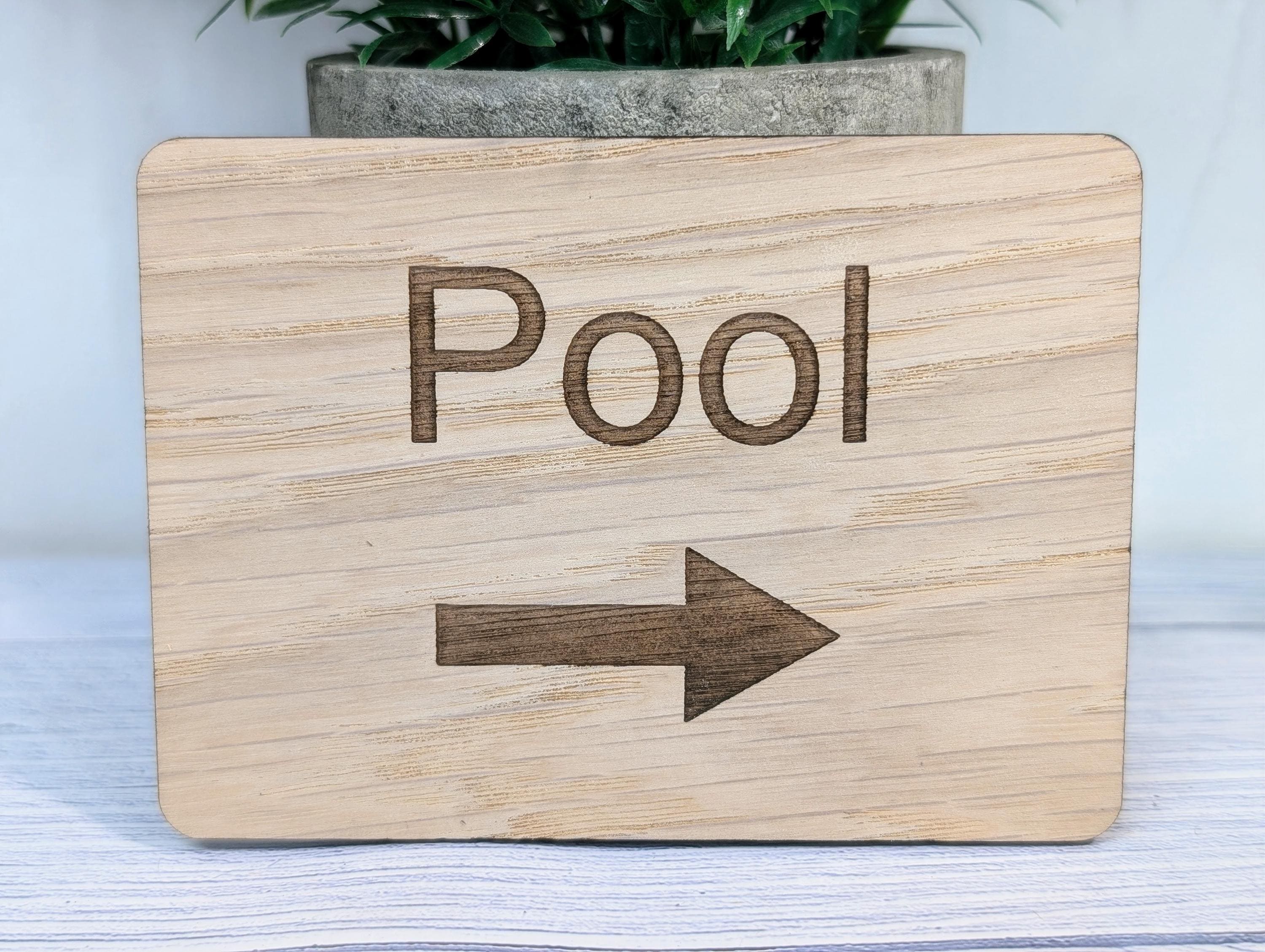 Engraved Oak "Pool" Sign: Rustic Hospitality Decor, Optional Arrow - Image 3