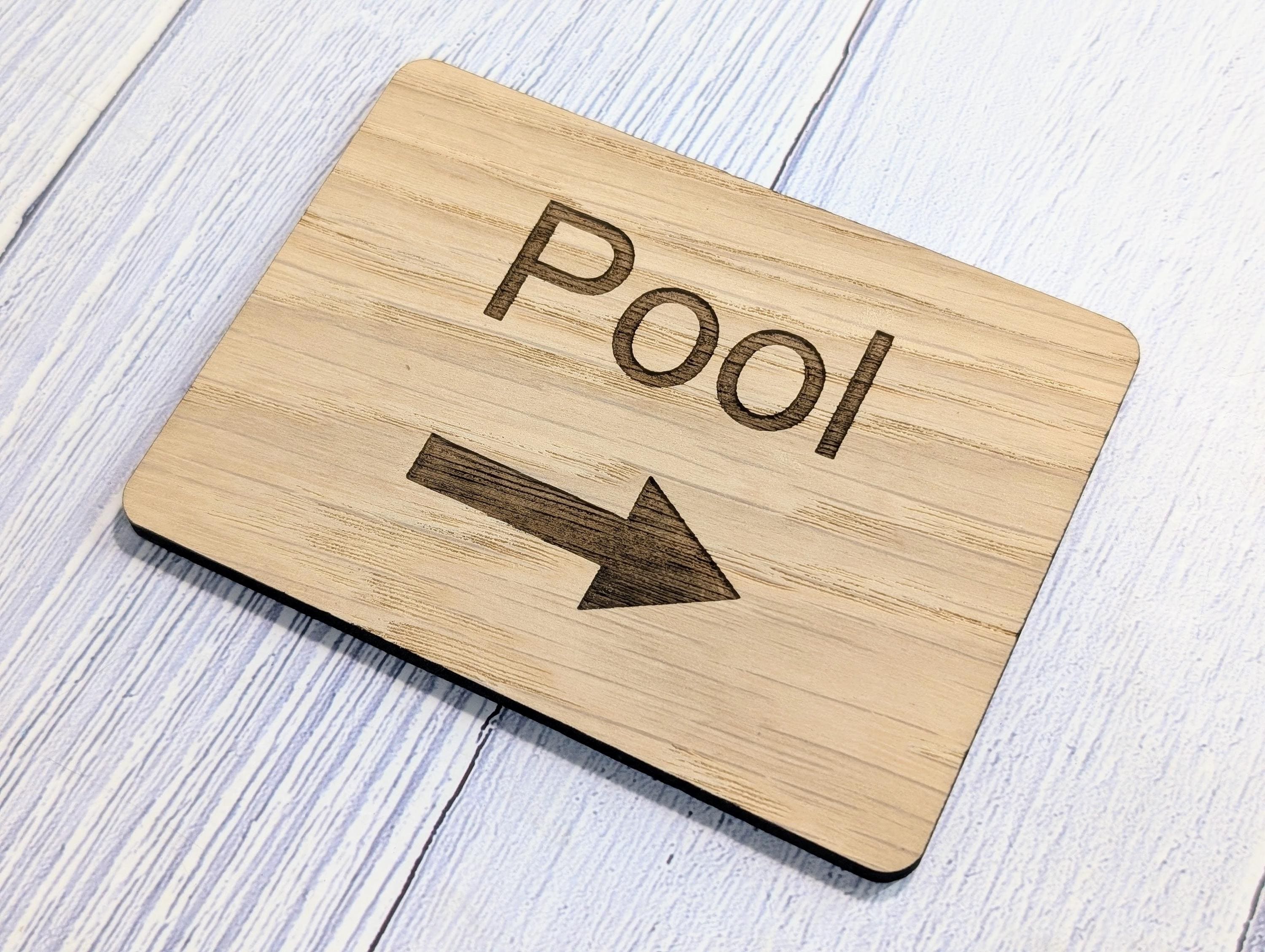 Engraved Oak "Pool" Sign: Rustic Hospitality Decor, Optional Arrow - Image 7