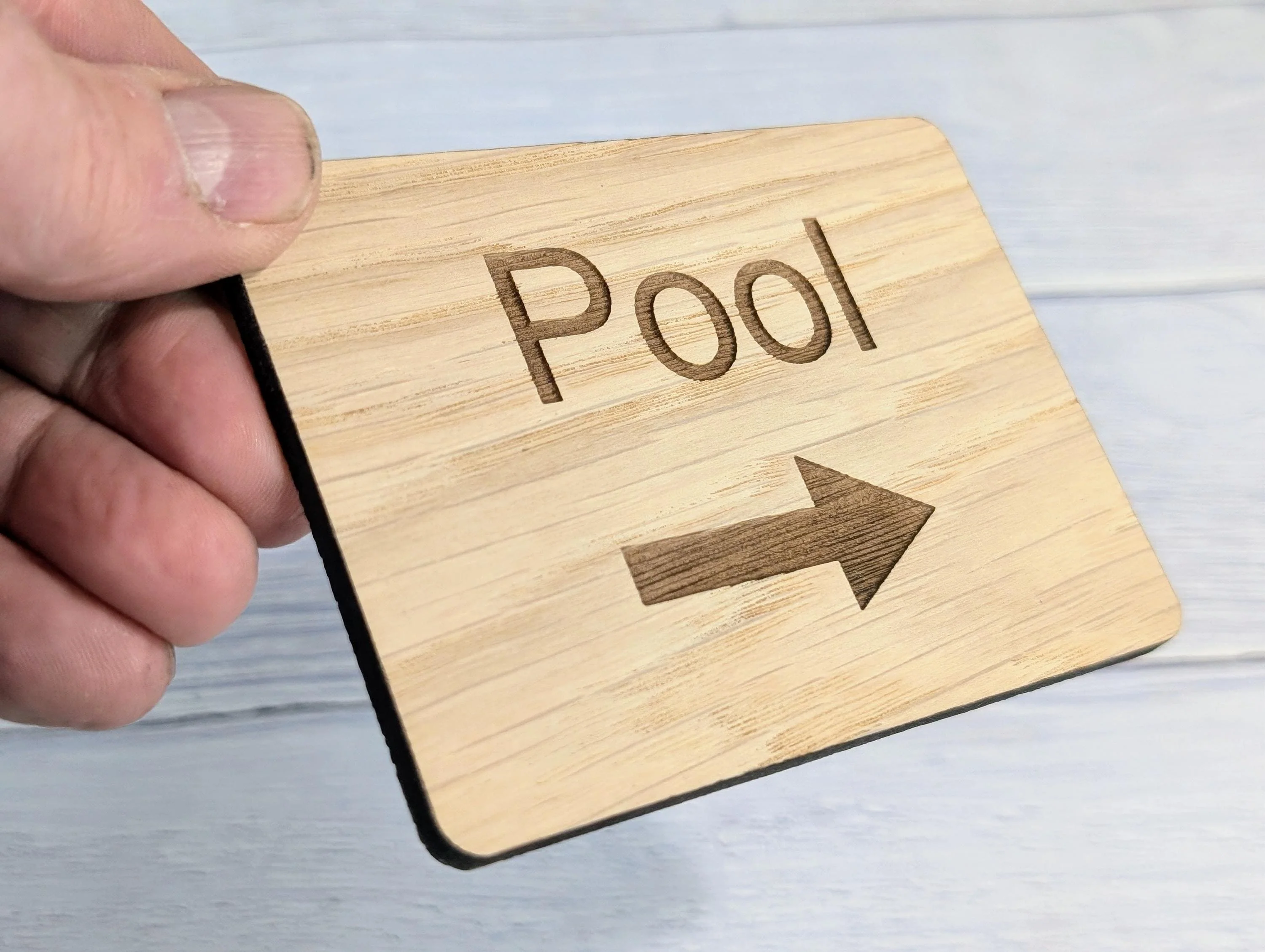 Engraved Oak "Pool" Sign: Rustic Hospitality Decor, Optional Arrow - Image 9