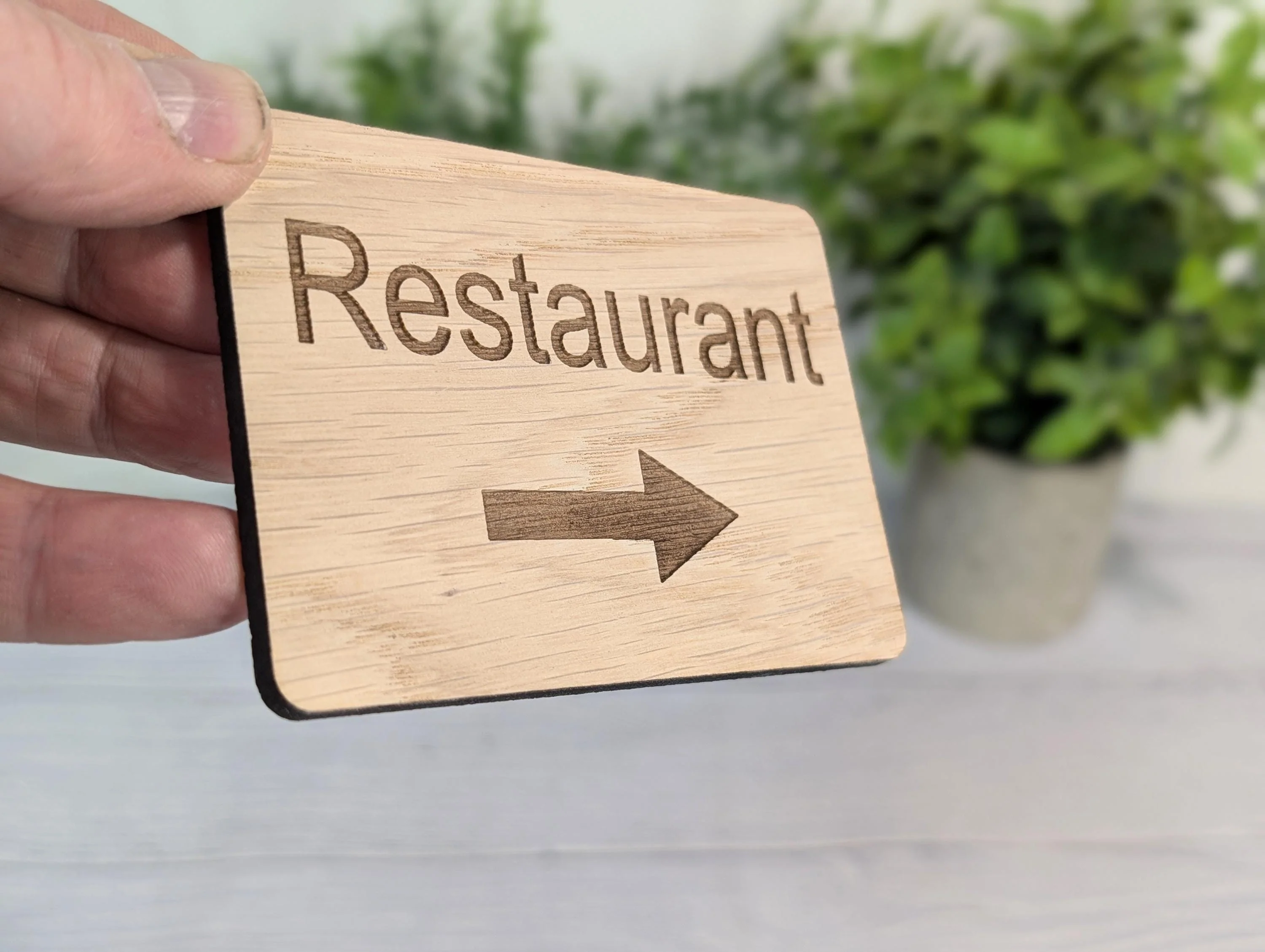 Wooden "Restaurant" Sign with Optional Arrow | Engraved Oak | For Pubs, Hotels, Hospitality | 4 Sizes | Personalised Text Option - Image 2
