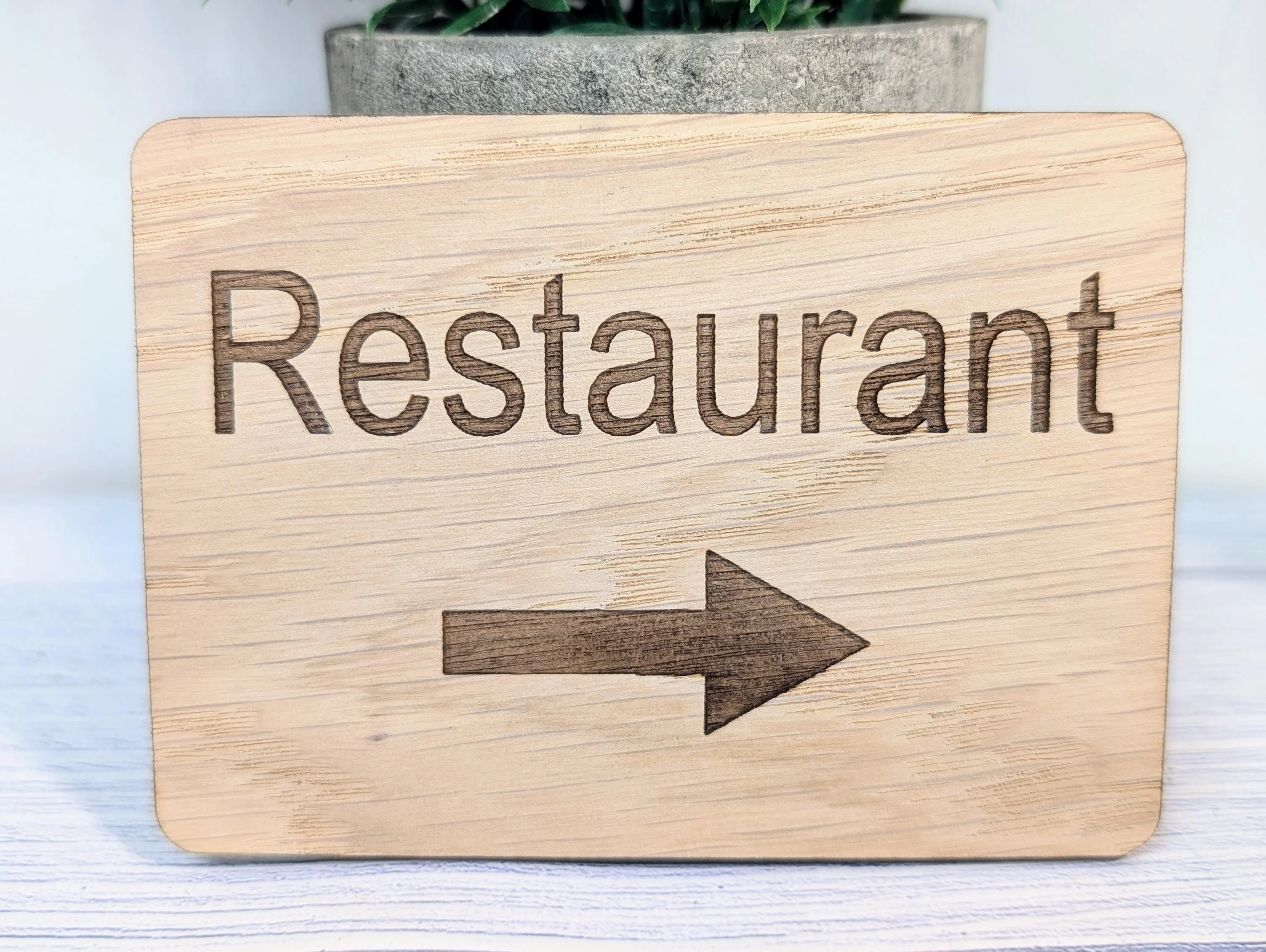 Wooden "Restaurant" Sign with Optional Arrow | Engraved Oak | For Pubs, Hotels, Hospitality | 4 Sizes | Personalised Text Option - Image 3