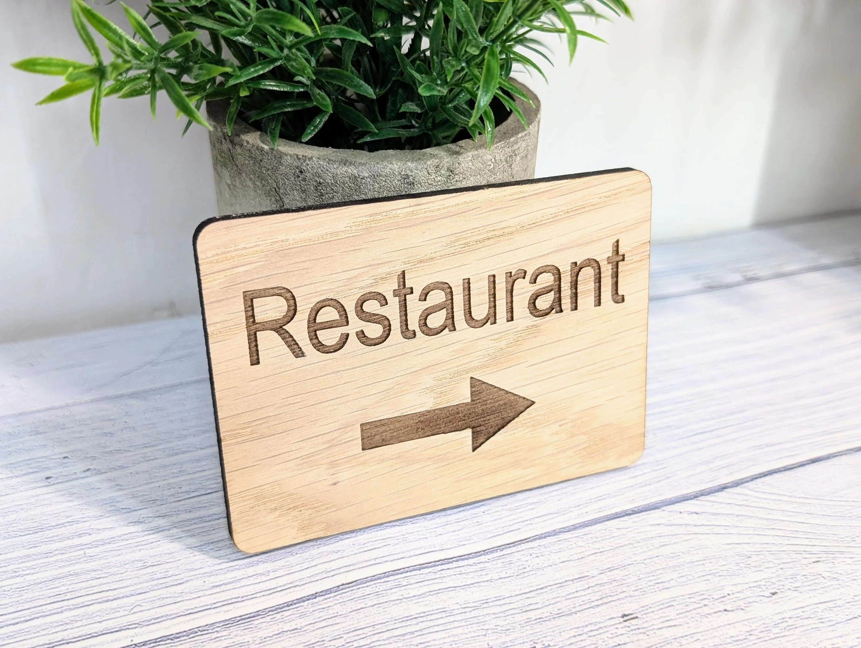 Wooden "Restaurant" Sign with Optional Arrow | Engraved Oak | For Pubs, Hotels, Hospitality | 4 Sizes | Personalised Text Option - Image 4
