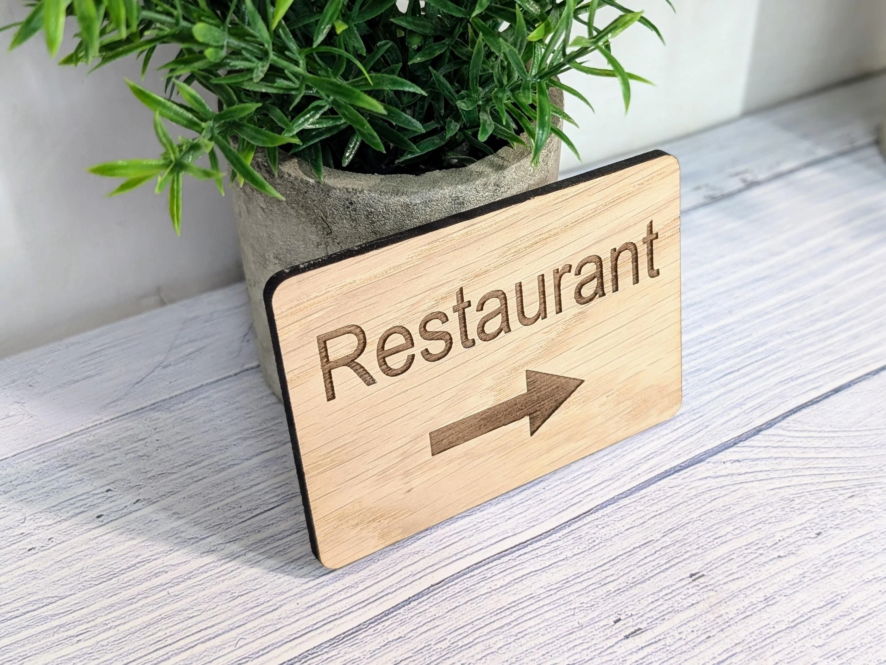 Wooden "Restaurant" Sign with Optional Arrow | Engraved Oak | For Pubs, Hotels, Hospitality | 4 Sizes | Personalised Text Option - Image 5