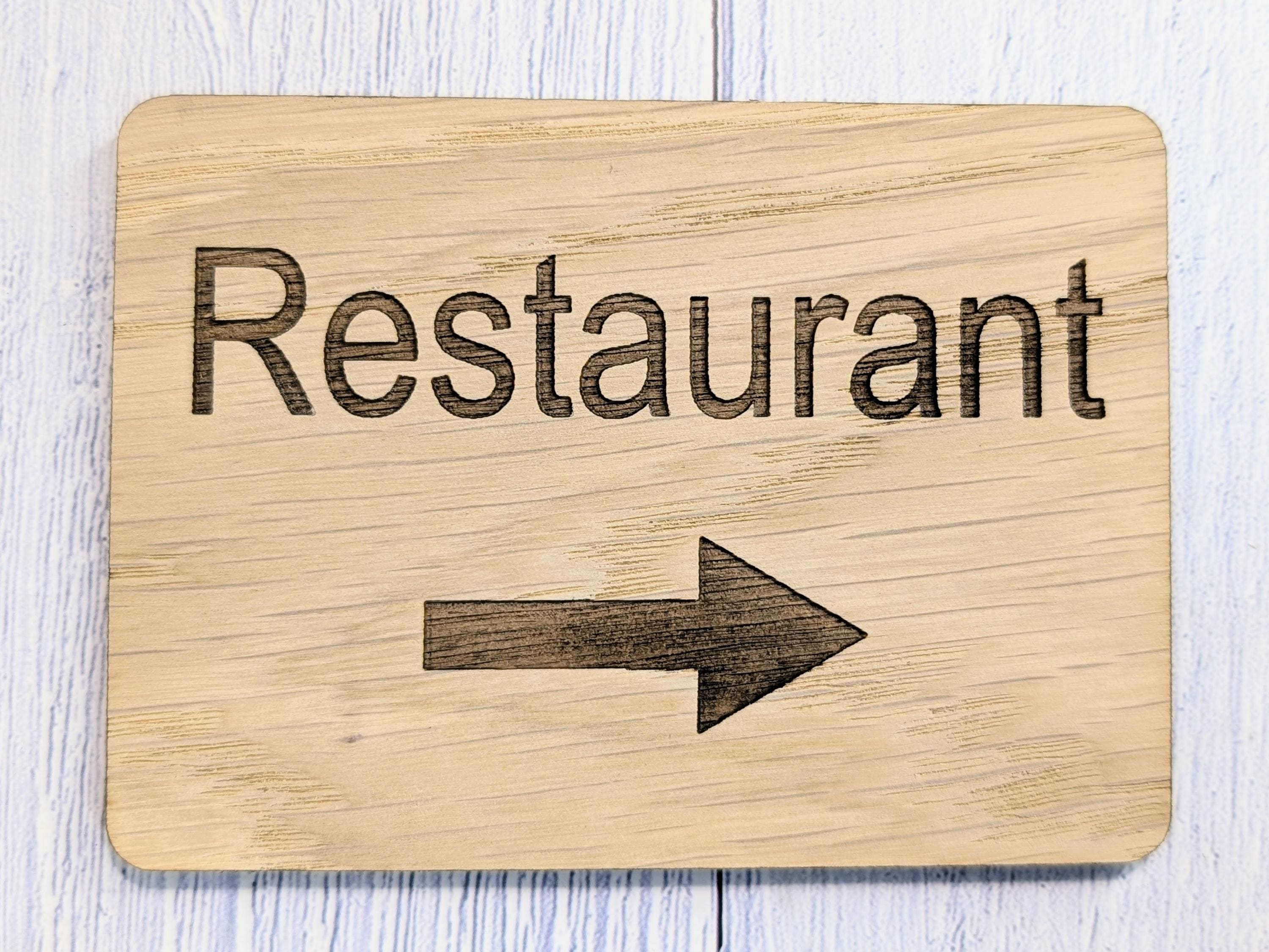 Wooden "Restaurant" Sign with Optional Arrow | Engraved Oak | For Pubs, Hotels, Hospitality | 4 Sizes | Personalised Text Option - Image 6