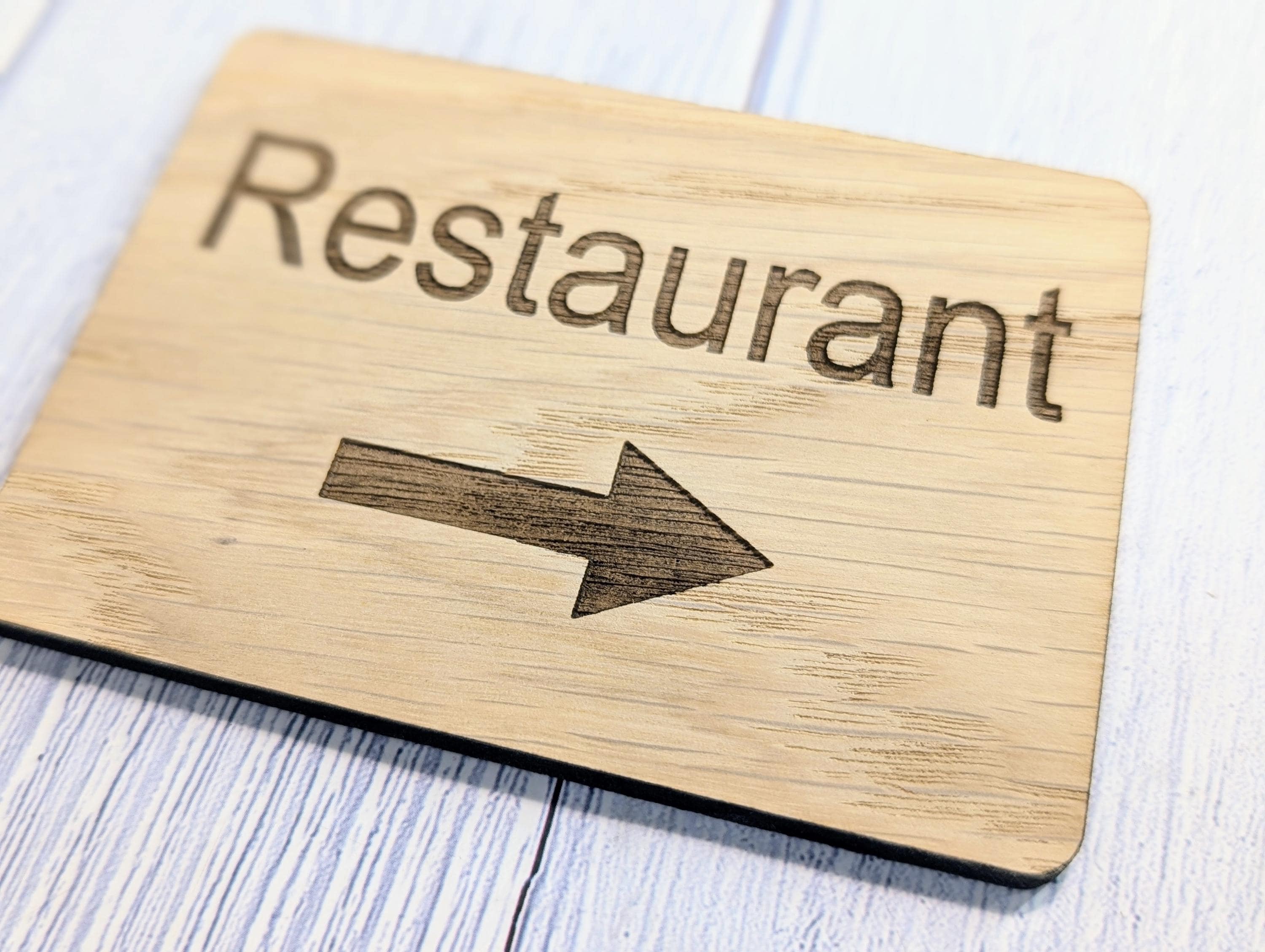 Wooden "Restaurant" Sign with Optional Arrow | Engraved Oak | For Pubs, Hotels, Hospitality | 4 Sizes | Personalised Text Option - Image 7
