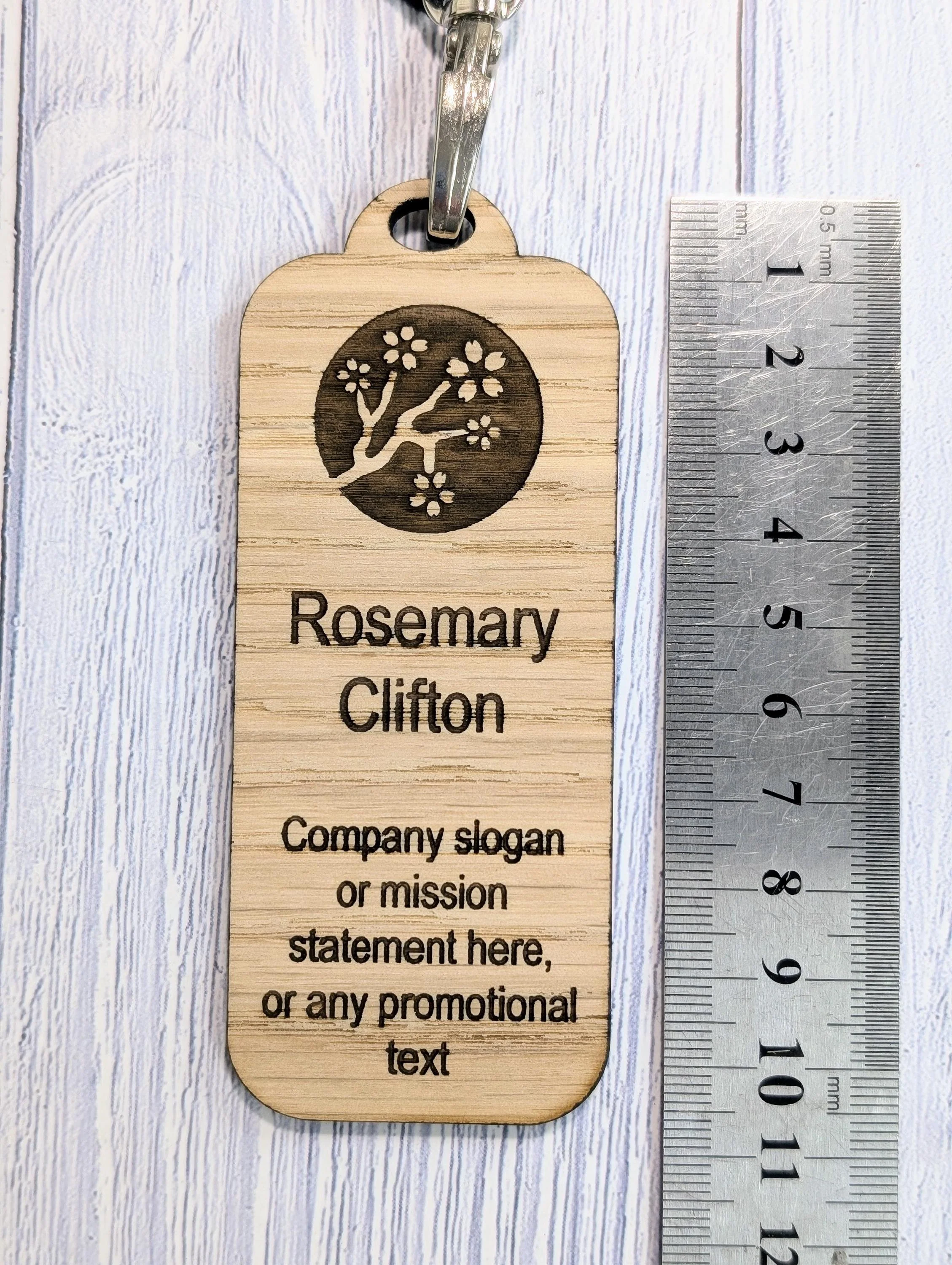 Wooden Slim Name Badges with Lanyards, Personalised Oak Eco Friendly Staff Tags, Holder, Lanyards - Add Your Logo & Slogan, Bulk Discounts - Image 4