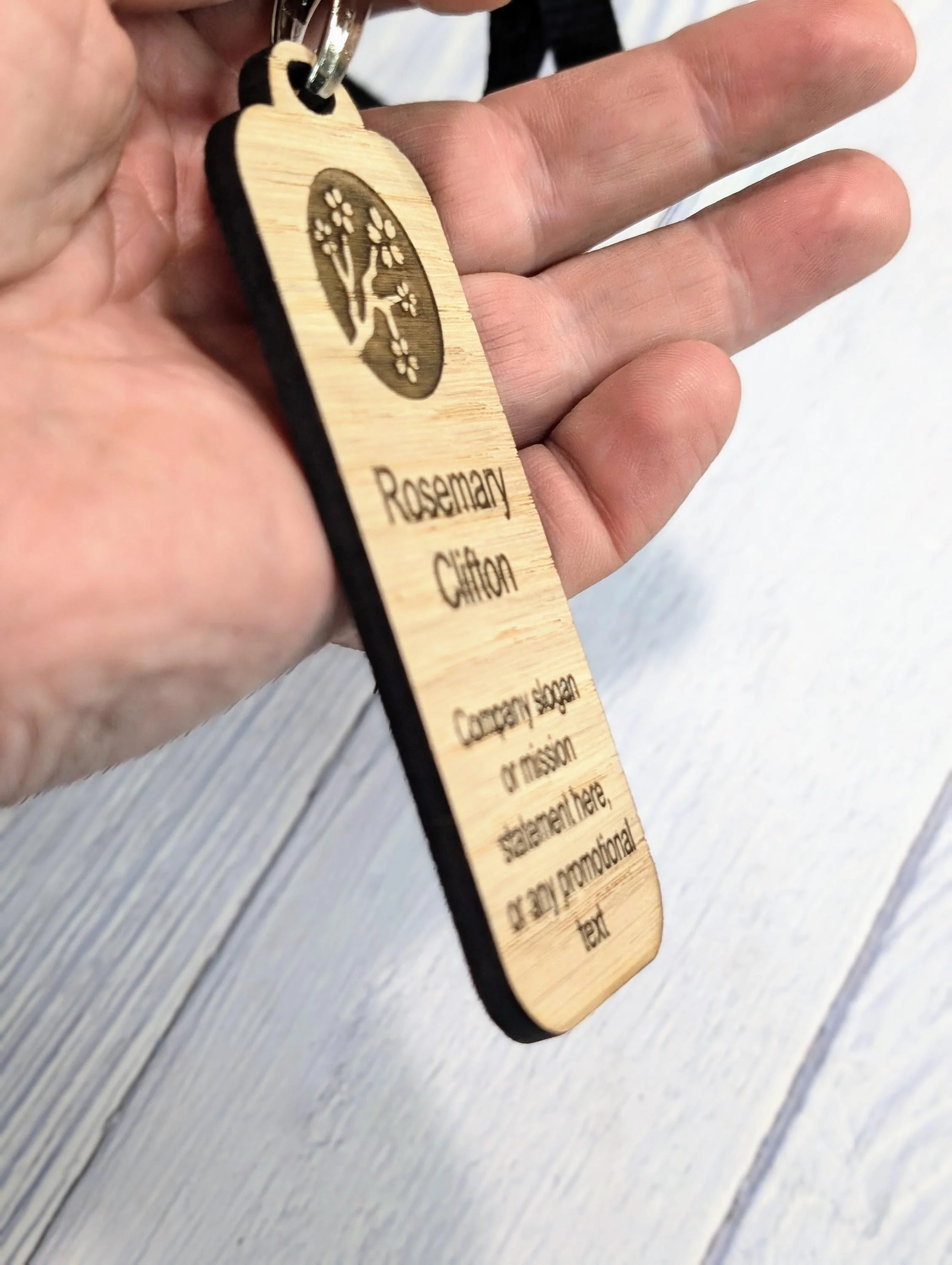 Wooden Slim Name Badges with Lanyards, Personalised Oak Eco Friendly Staff Tags, Holder, Lanyards - Add Your Logo & Slogan, Bulk Discounts - Image 7