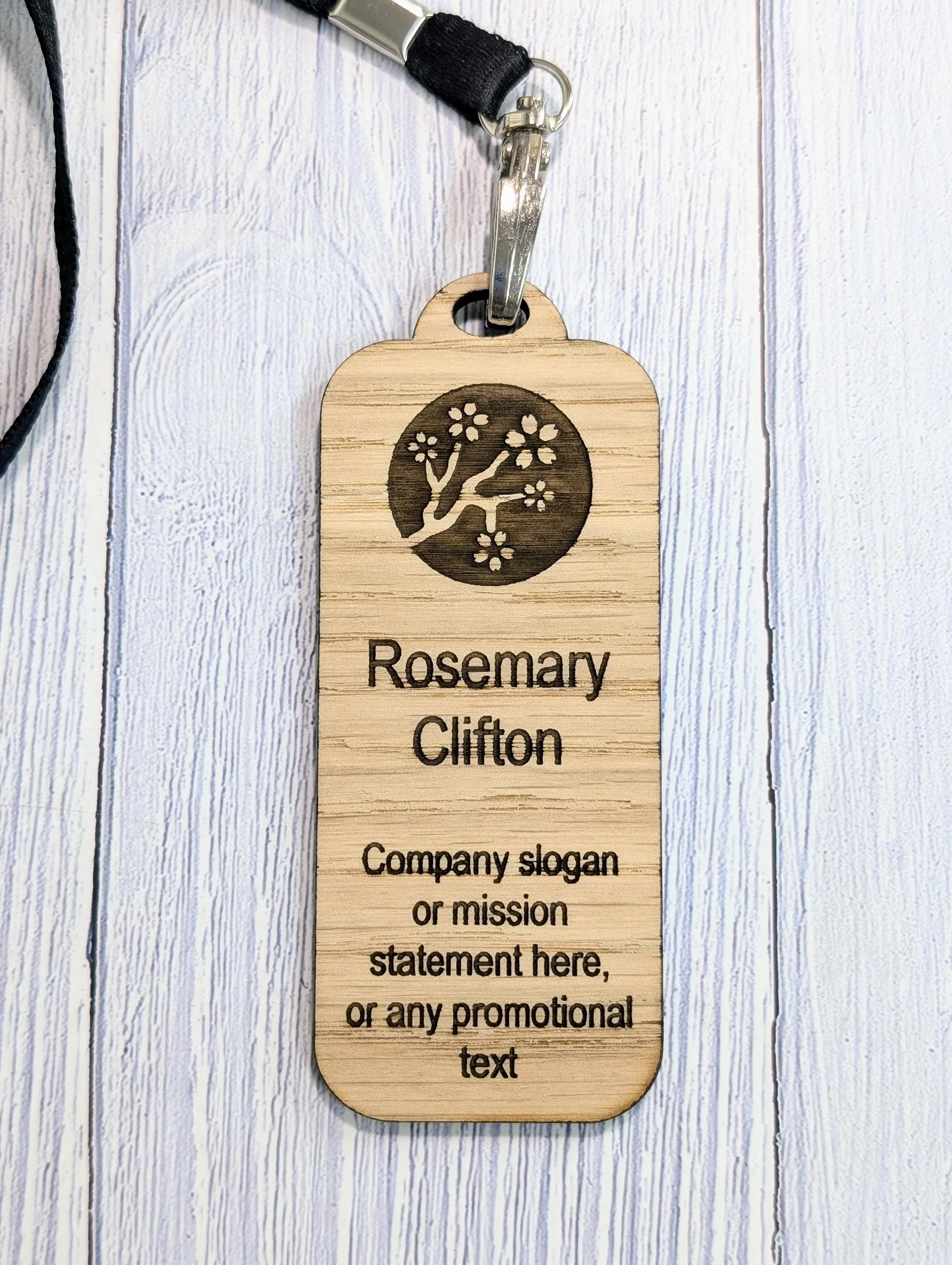 Wooden Slim Name Badges with Lanyards, Personalised Oak Eco Friendly Staff Tags, Holder, Lanyards - Add Your Logo & Slogan, Bulk Discounts - Image 9