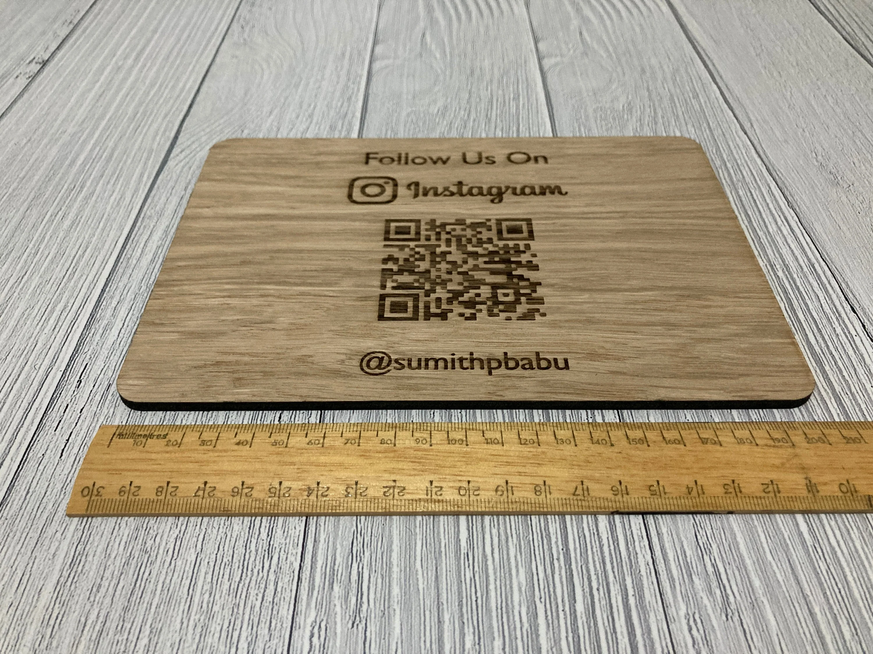 Wooden Social Media Sign, "Follow us on" Sign, QR Code Sign, Oak - Image 3
