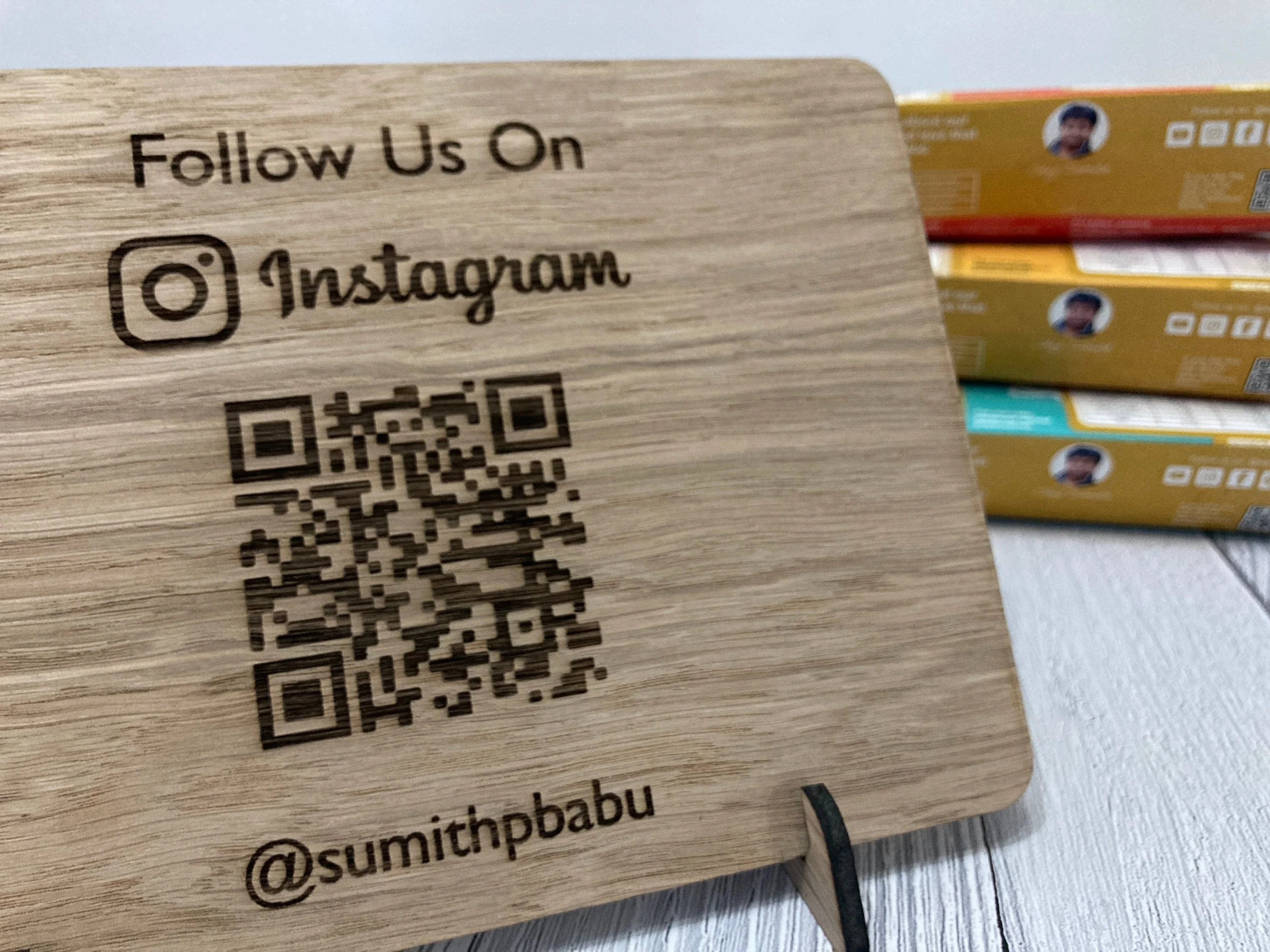 Wooden Social Media Sign, "Follow us on" Sign, QR Code Sign, Oak - Image 7