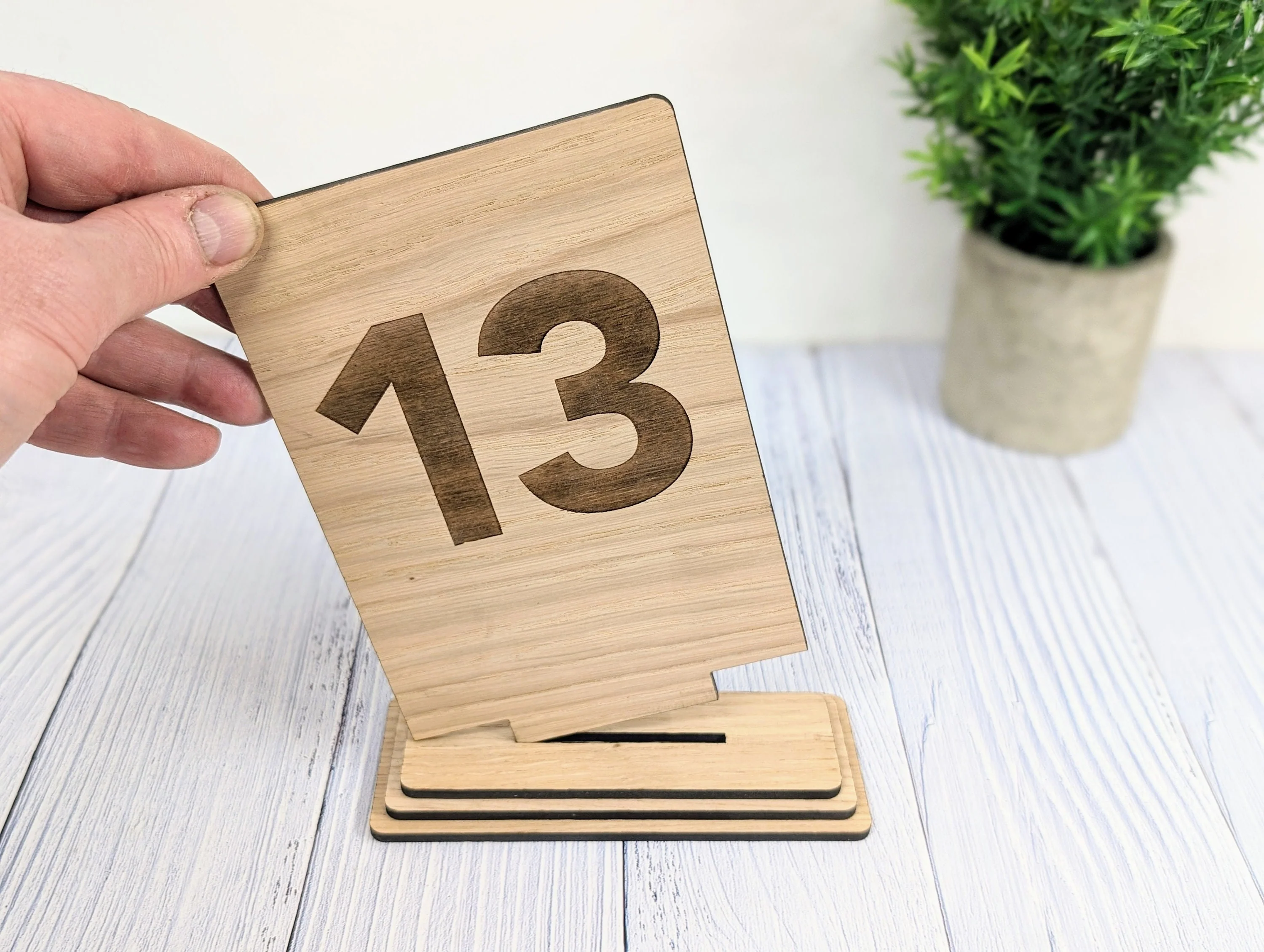 Wooden Table Number Signs, Freestanding, Removable Base, Available Single or Double-Sided, 2 Sizes - Image 2