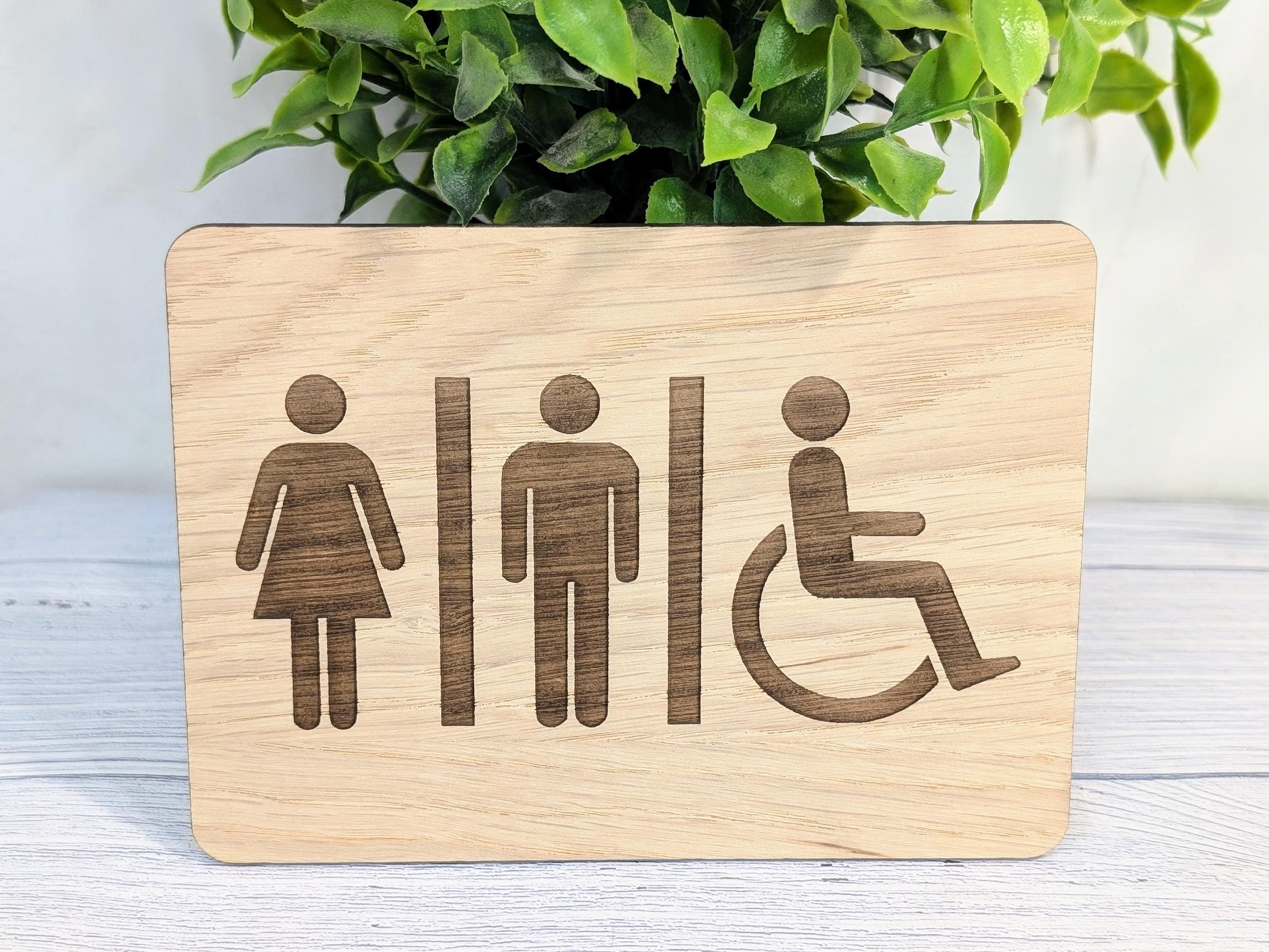 Wooden Toilet Sign Male Female Accessible | Engraved Oak | Bathroom Door Plaque in 4 Sizes | Oak Veneered Restroom Sign for Home or Business - Image 4