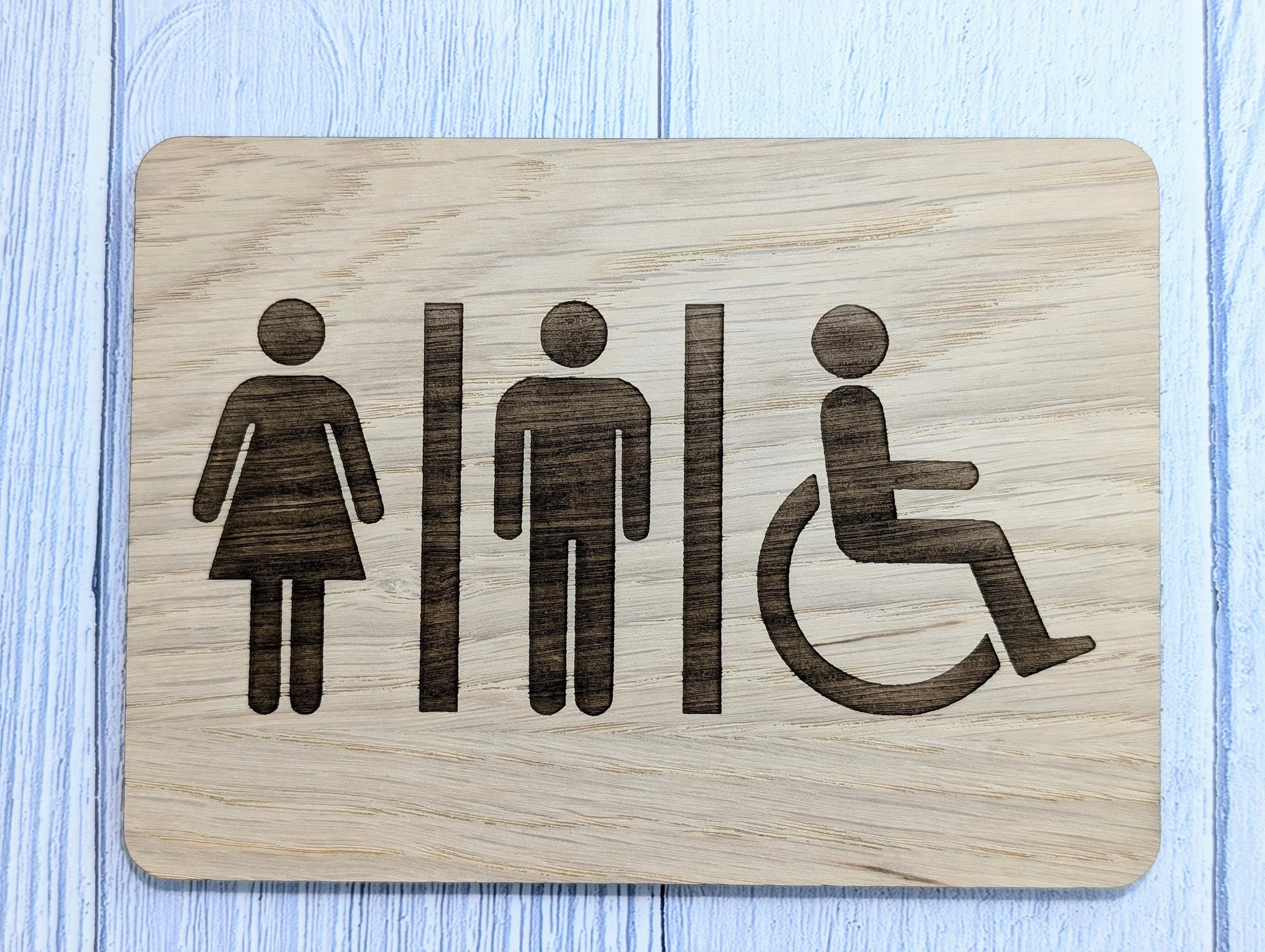 Wooden Toilet Sign Male Female Accessible | Engraved Oak | Bathroom Door Plaque in 4 Sizes | Oak Veneered Restroom Sign for Home or Business - Image 5