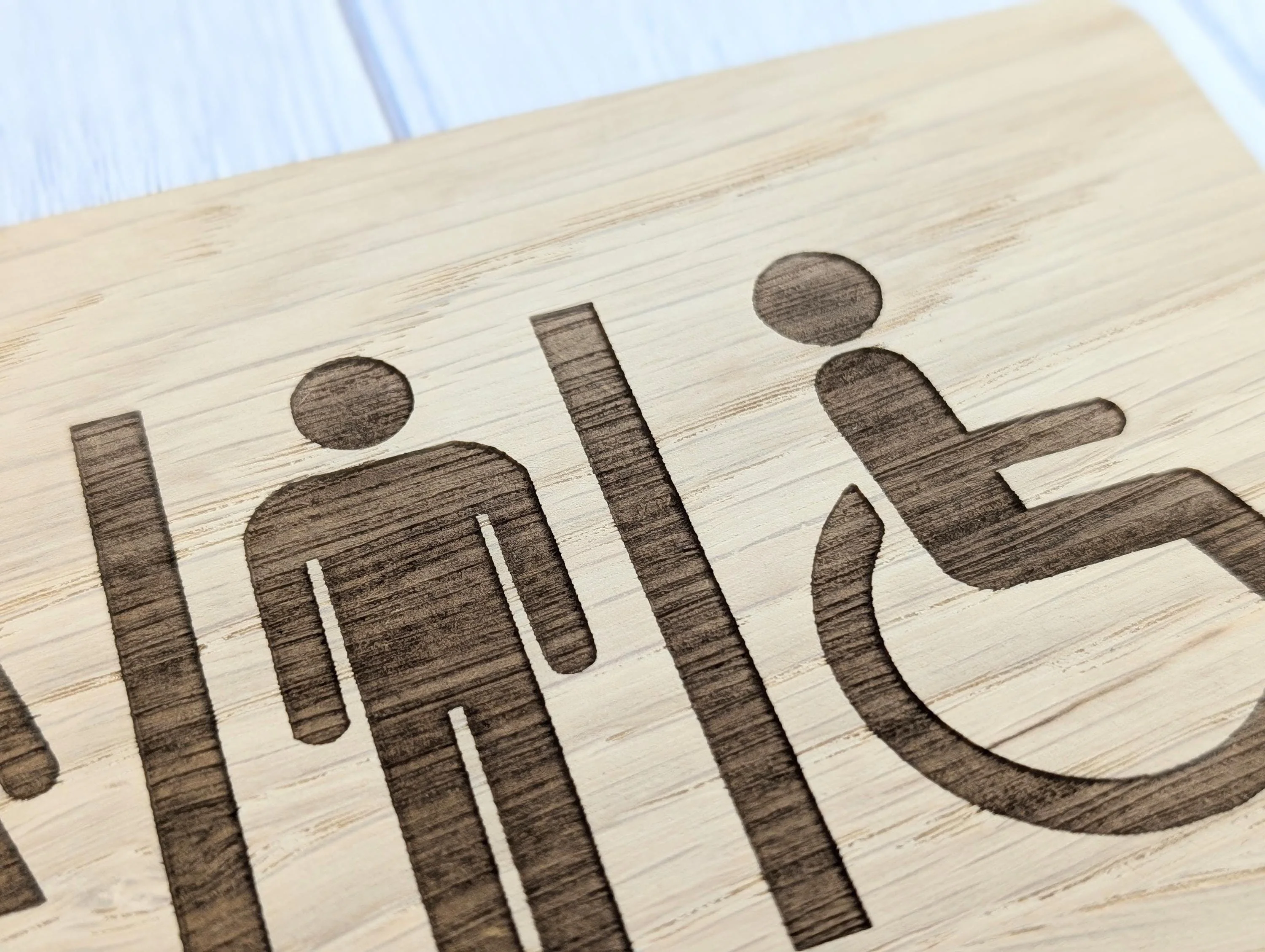 Wooden Toilet Sign Male Female Accessible | Engraved Oak | Bathroom Door Plaque in 4 Sizes | Oak Veneered Restroom Sign for Home or Business - Image 9